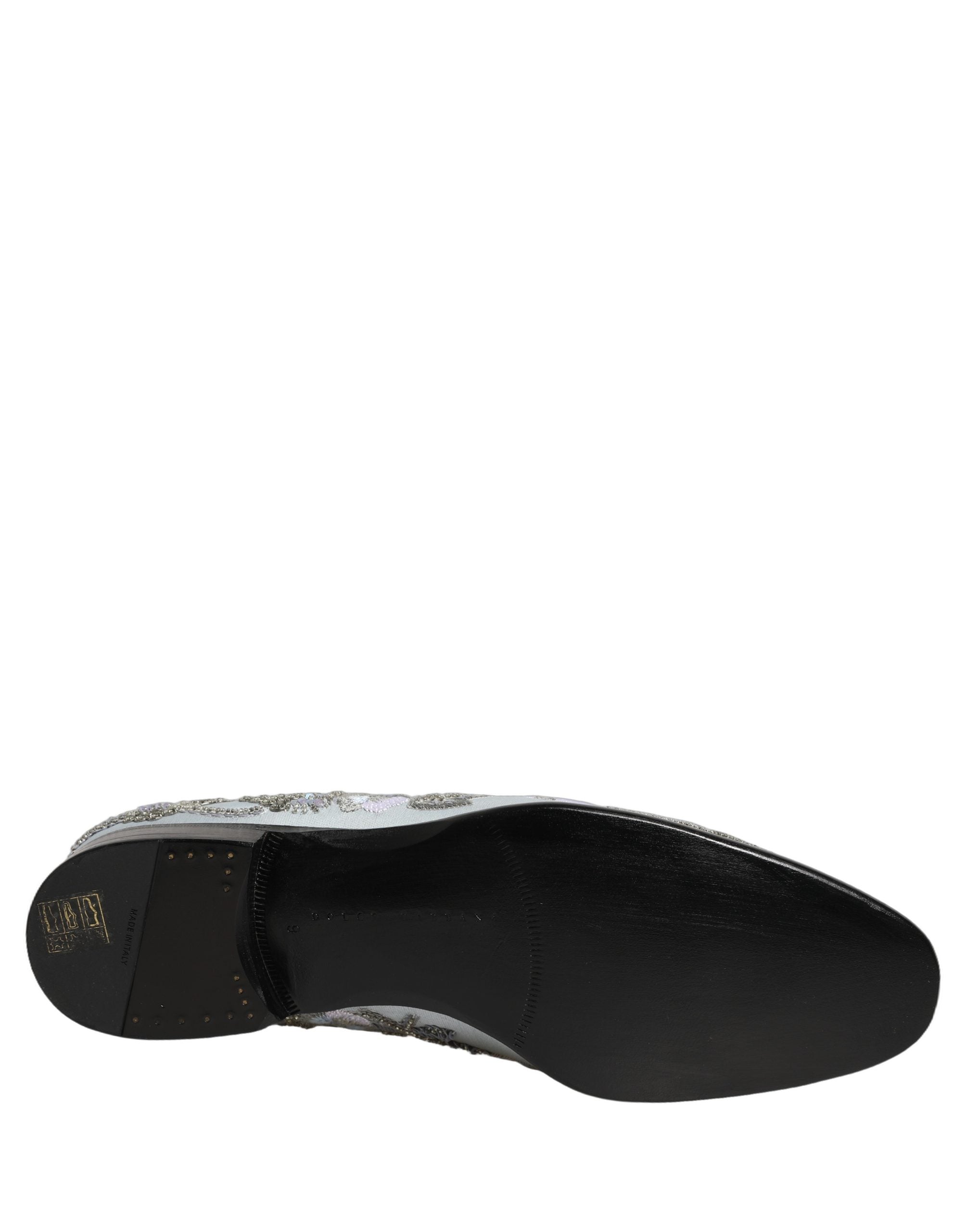 Dolce & Gabbana White Floral Embellished Men Loafers Shoes