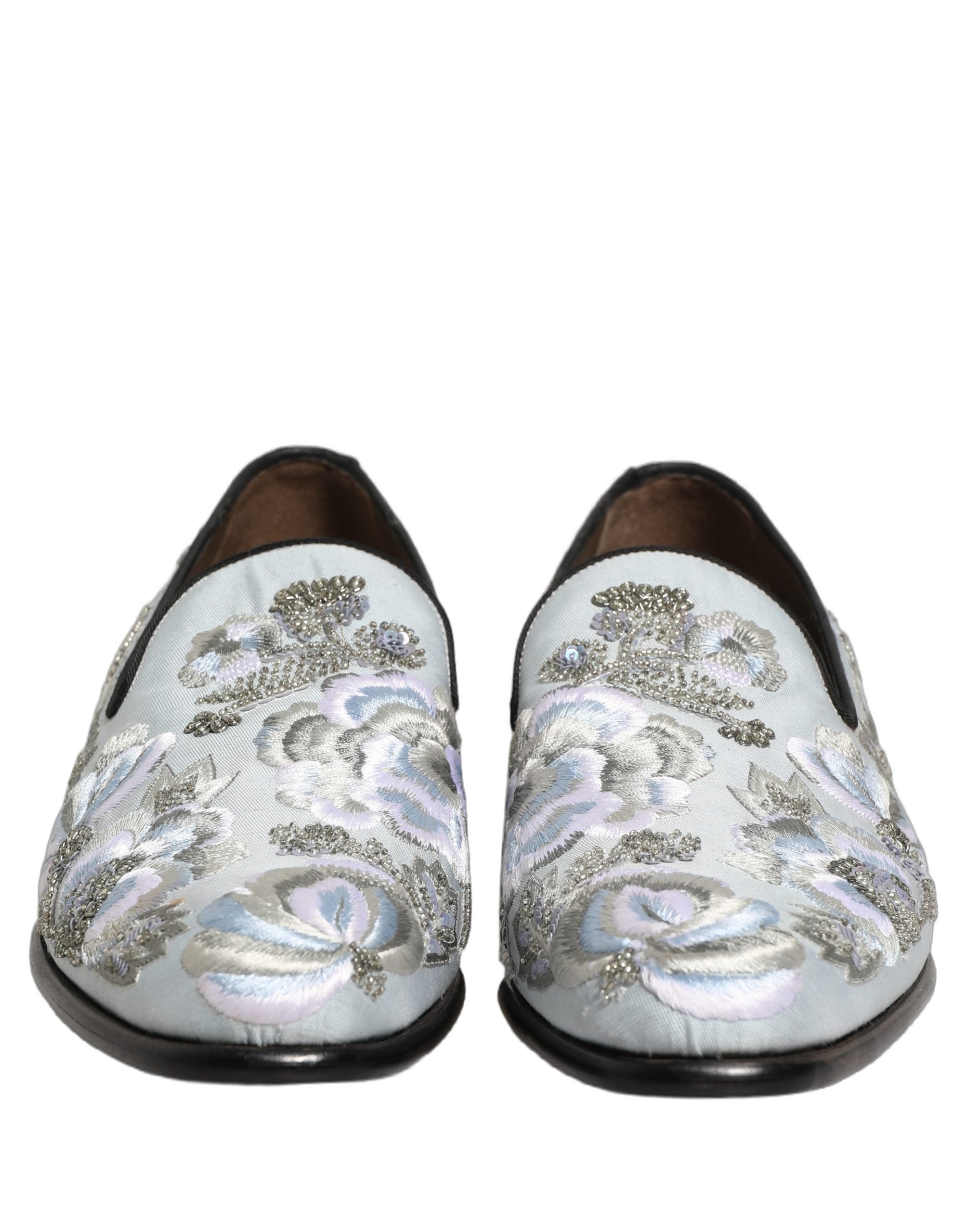 Dolce & Gabbana White Floral Embellished Men Loafers Shoes