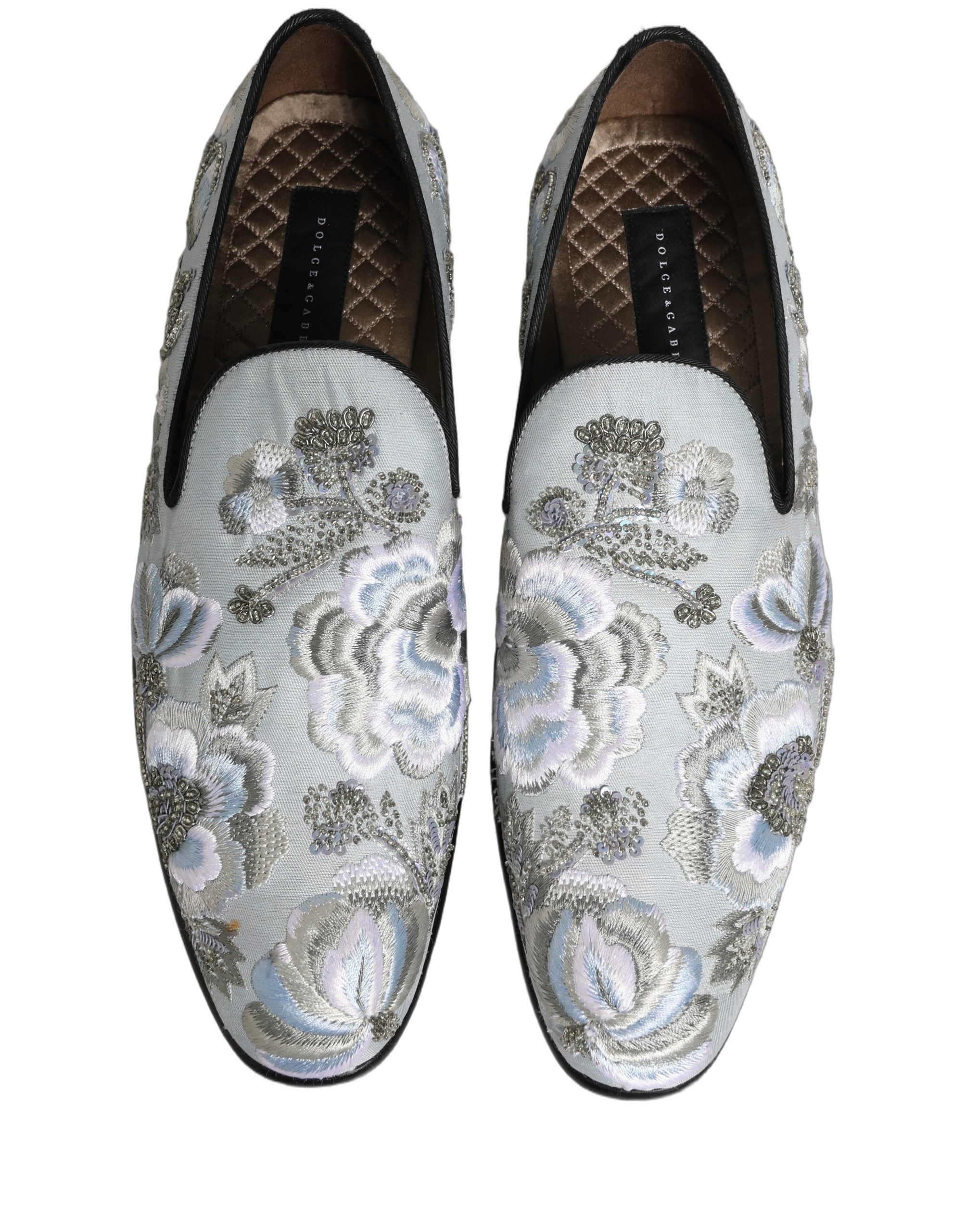 Dolce & Gabbana White Floral Embellished Men Loafers Shoes