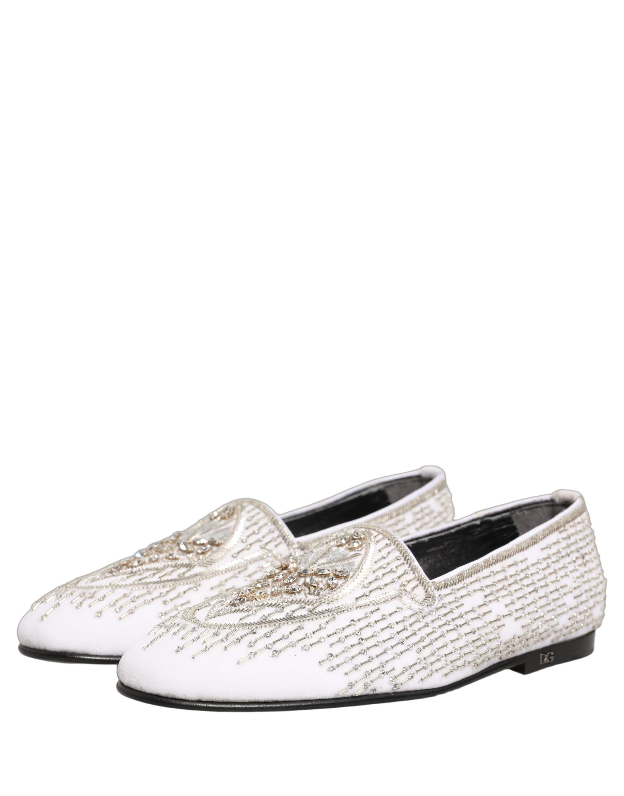 Dolce & Gabbana White Satin Embellished Dress Loafers Shoes