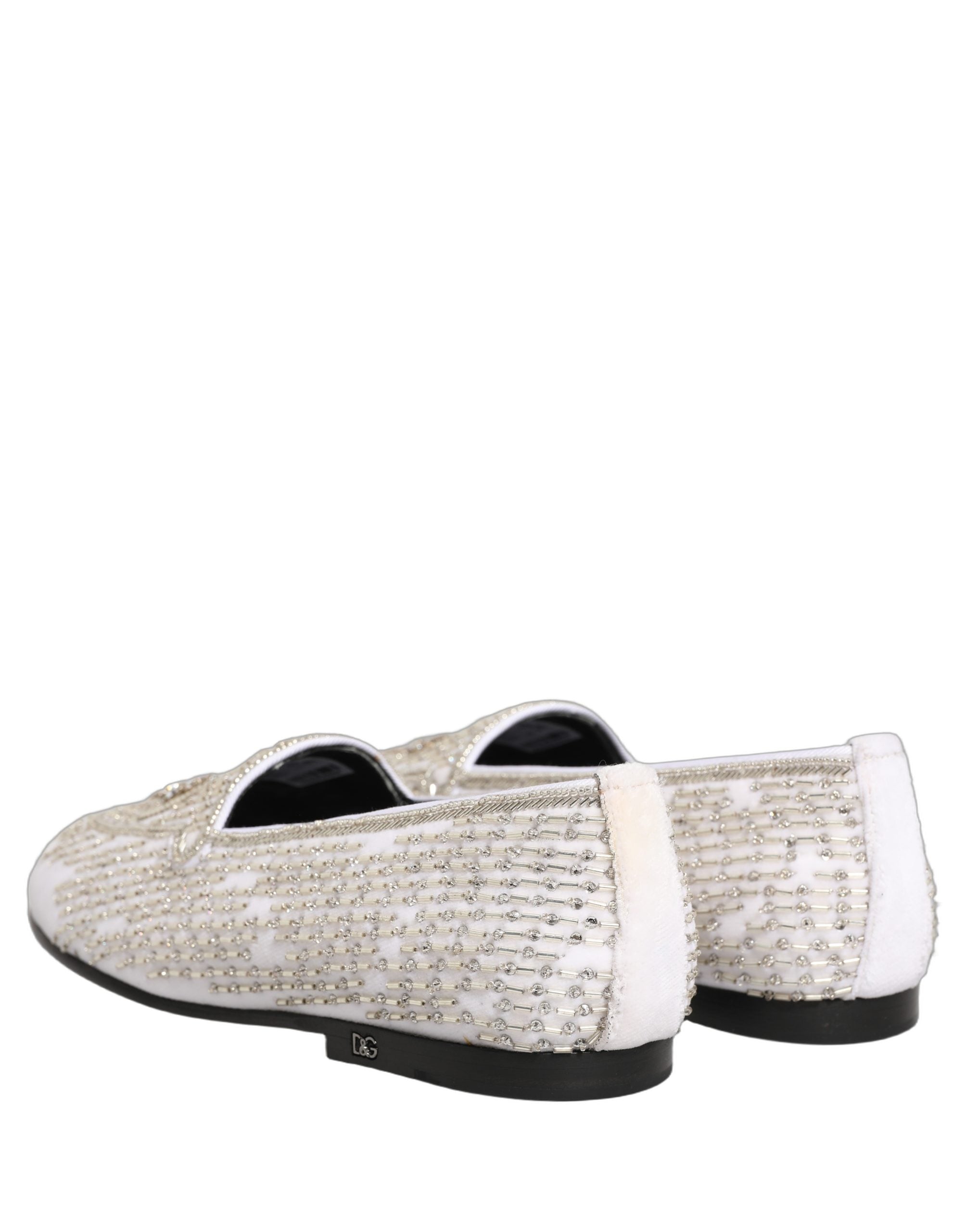 Dolce & Gabbana White Satin Embellished Dress Loafers Shoes