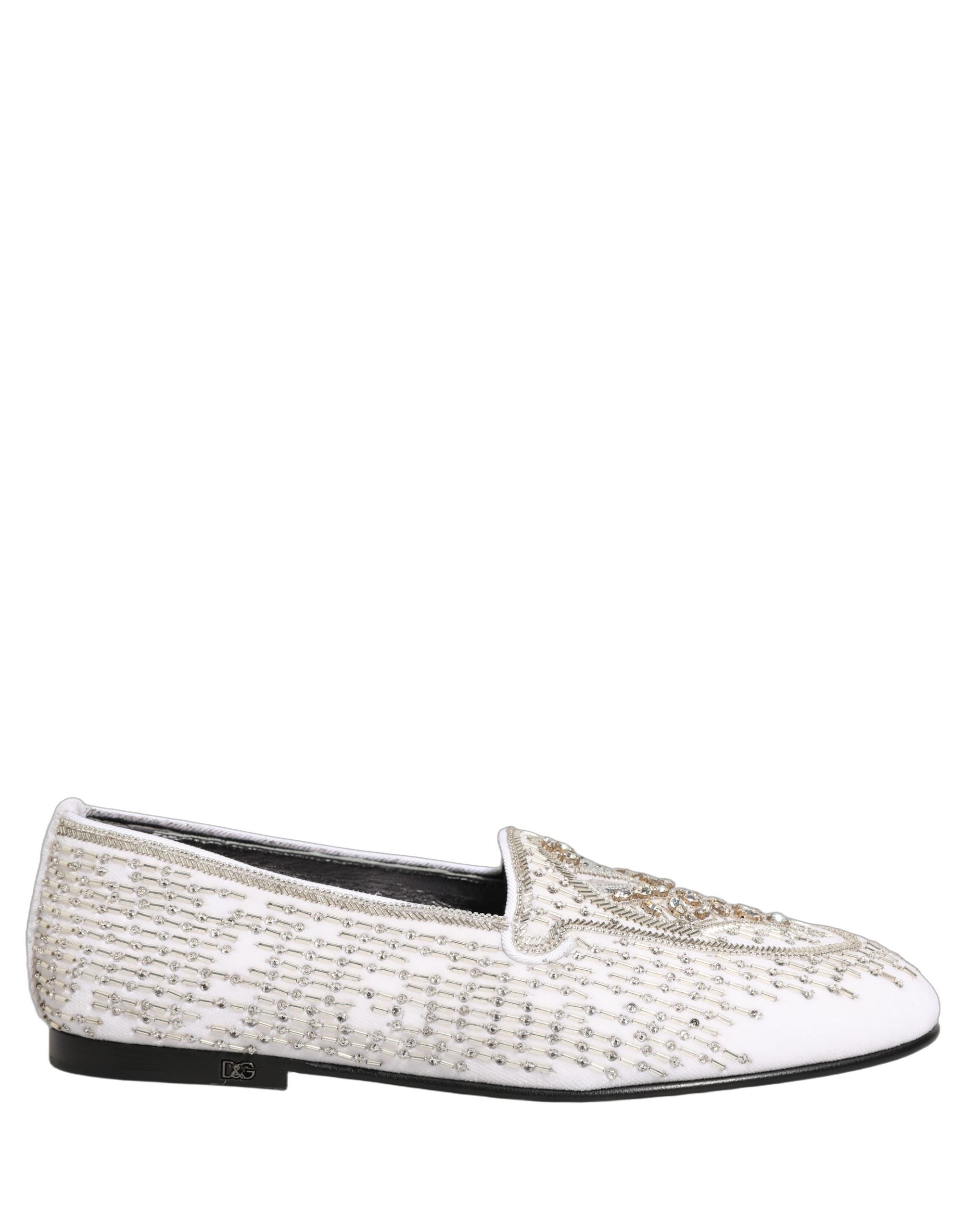 Dolce & Gabbana White Satin Embellished Dress Loafers Shoes