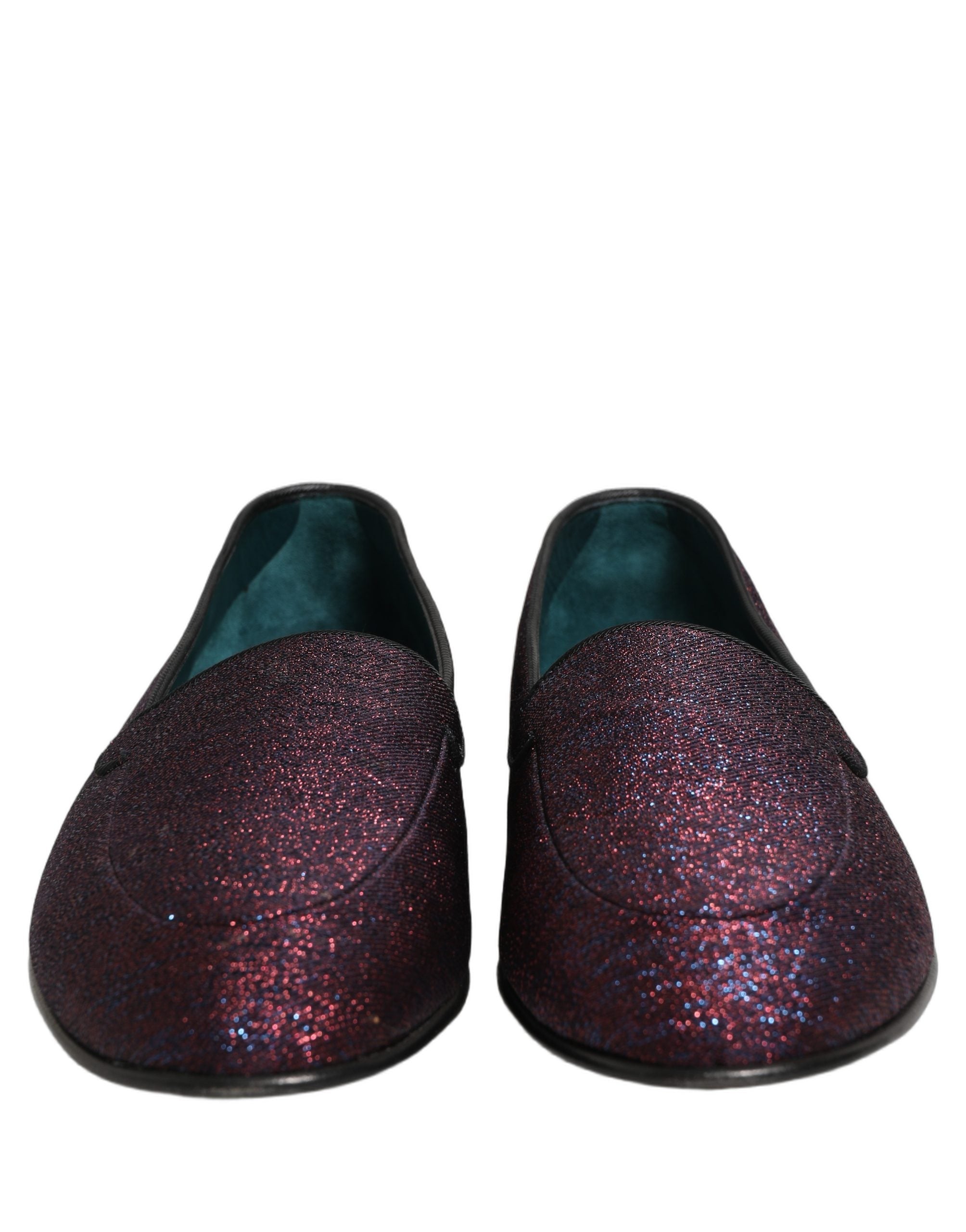 Dolce & Gabbana Maroon Glitter Lurex Logo Dress Loafers Shoes