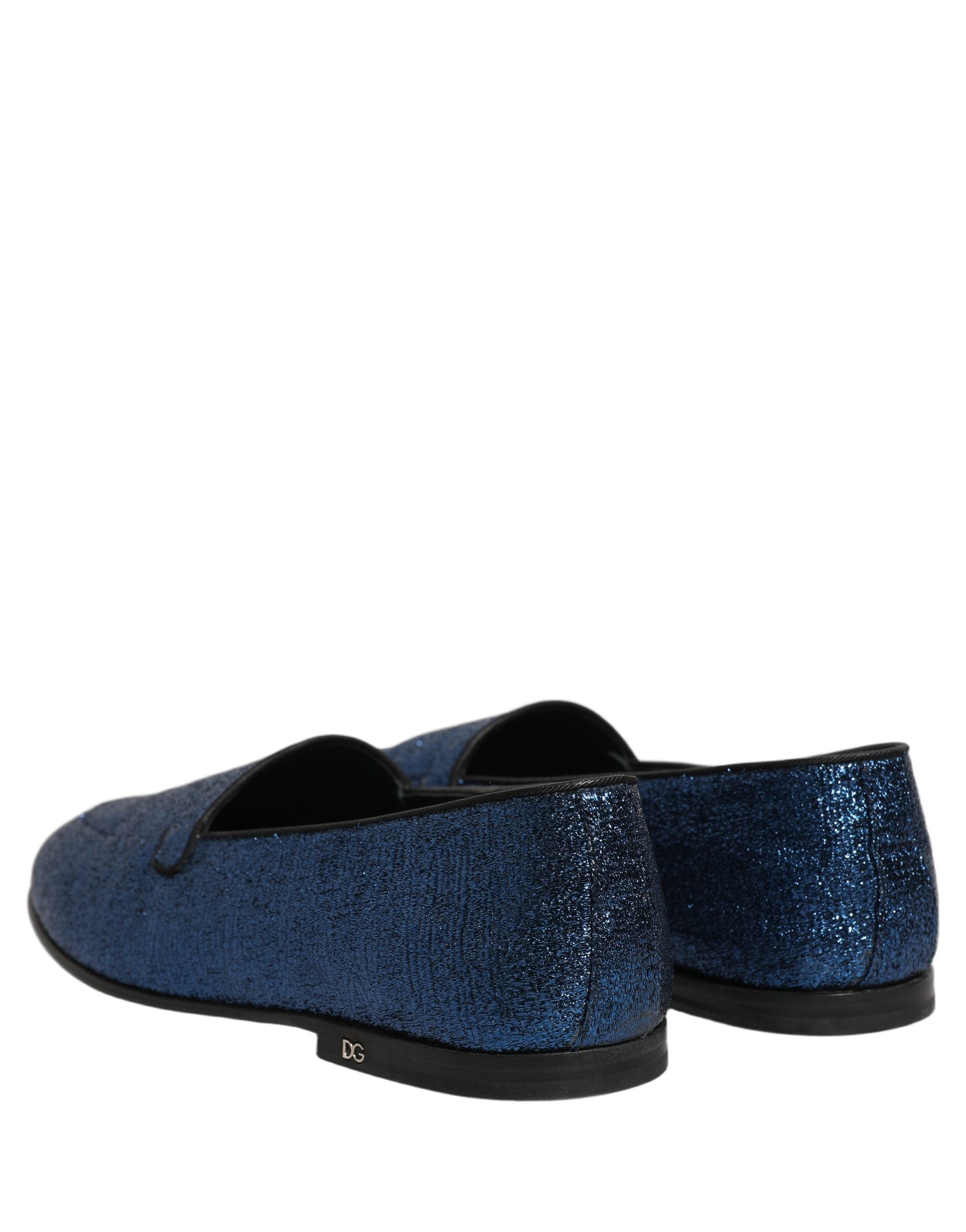 Dolce & Gabbana Blue Glitter Lurex DG Logo Dress Loafers Shoes