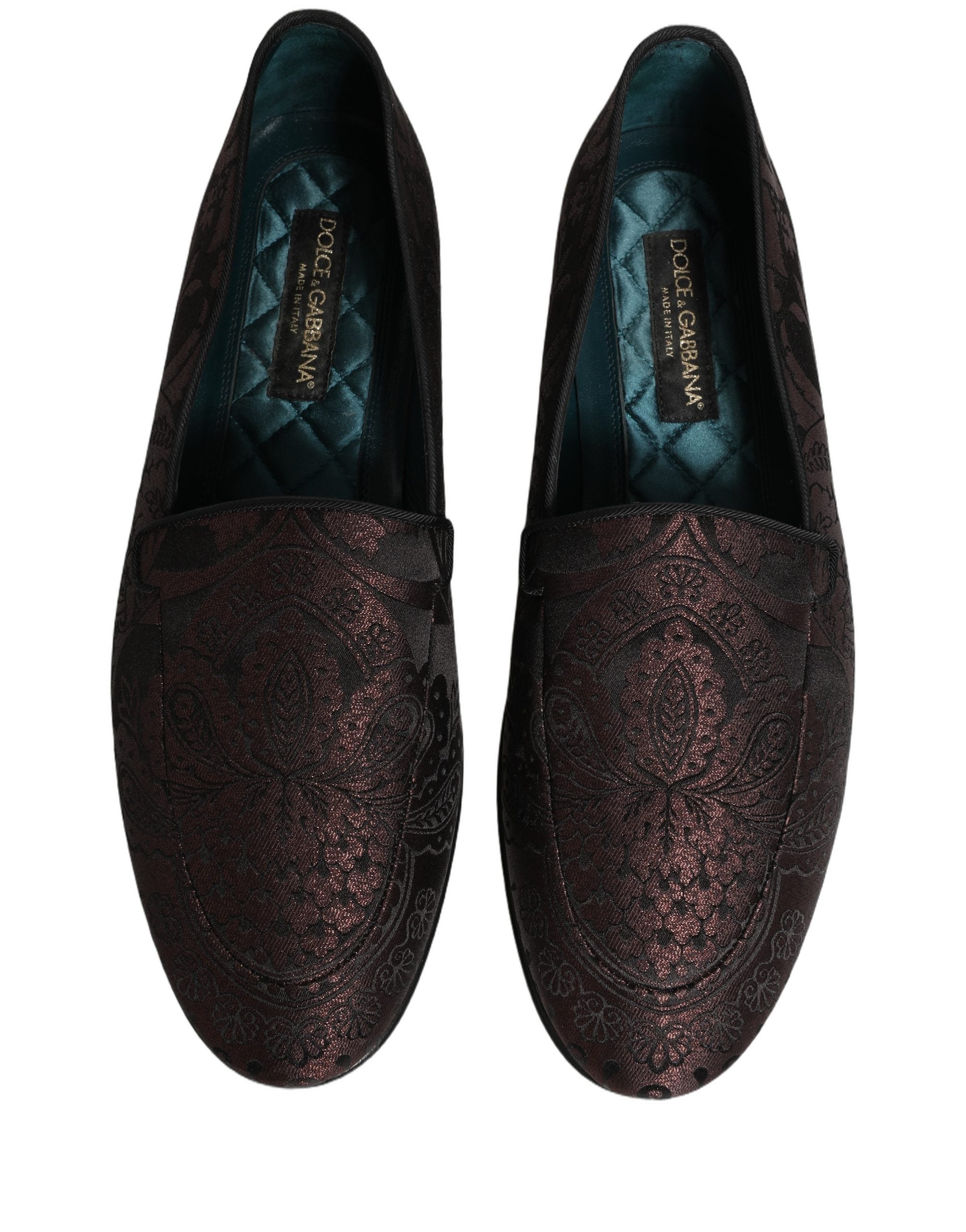 Dolce & Gabbana Maroon Jacquard Leather Slip On Loafers Shoes