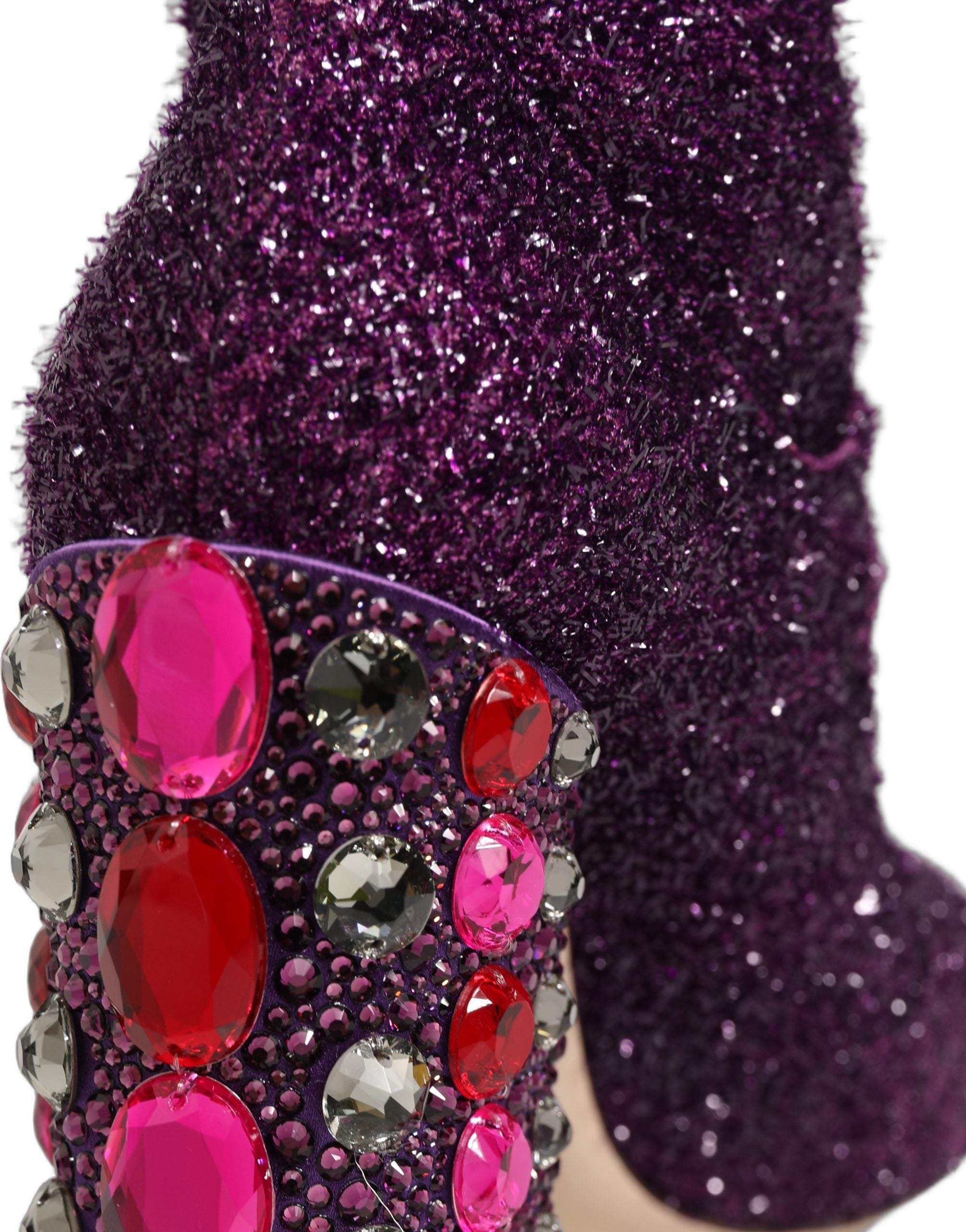 Dolce & Gabbana Purple Crystal Lurex Fantasy High Boots Shoes