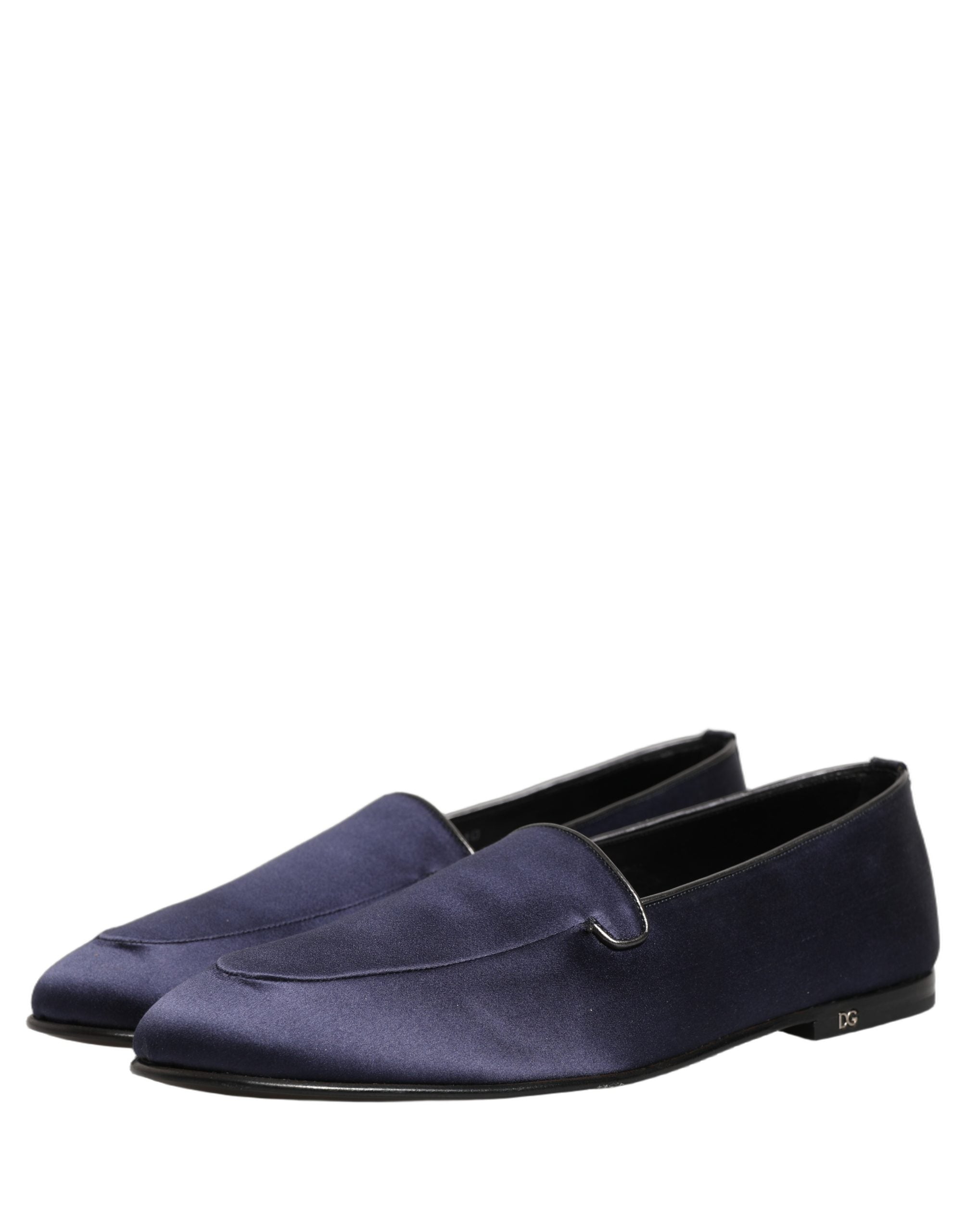 Dolce & Gabbana Navy Blue Satin DG Logo Dress Loafers Shoes