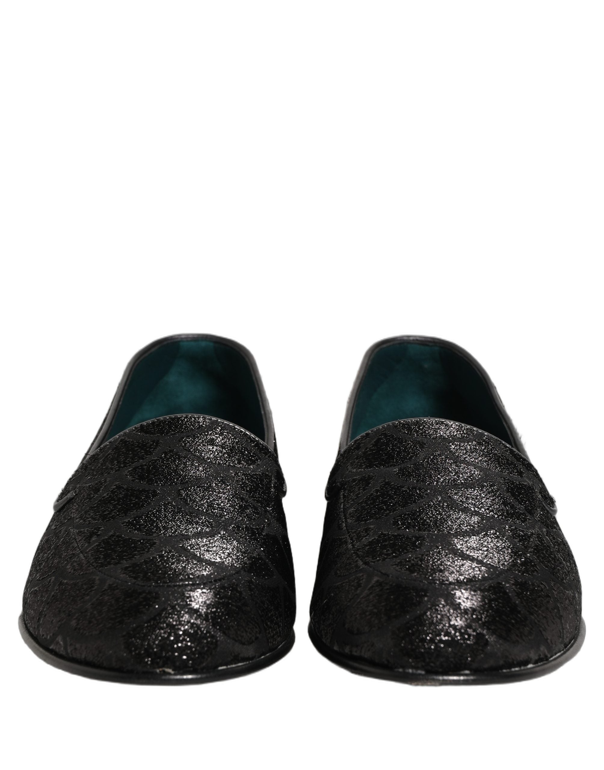 Dolce & Gabbana Black Glitter Brocade Men Dress Loafers Shoes