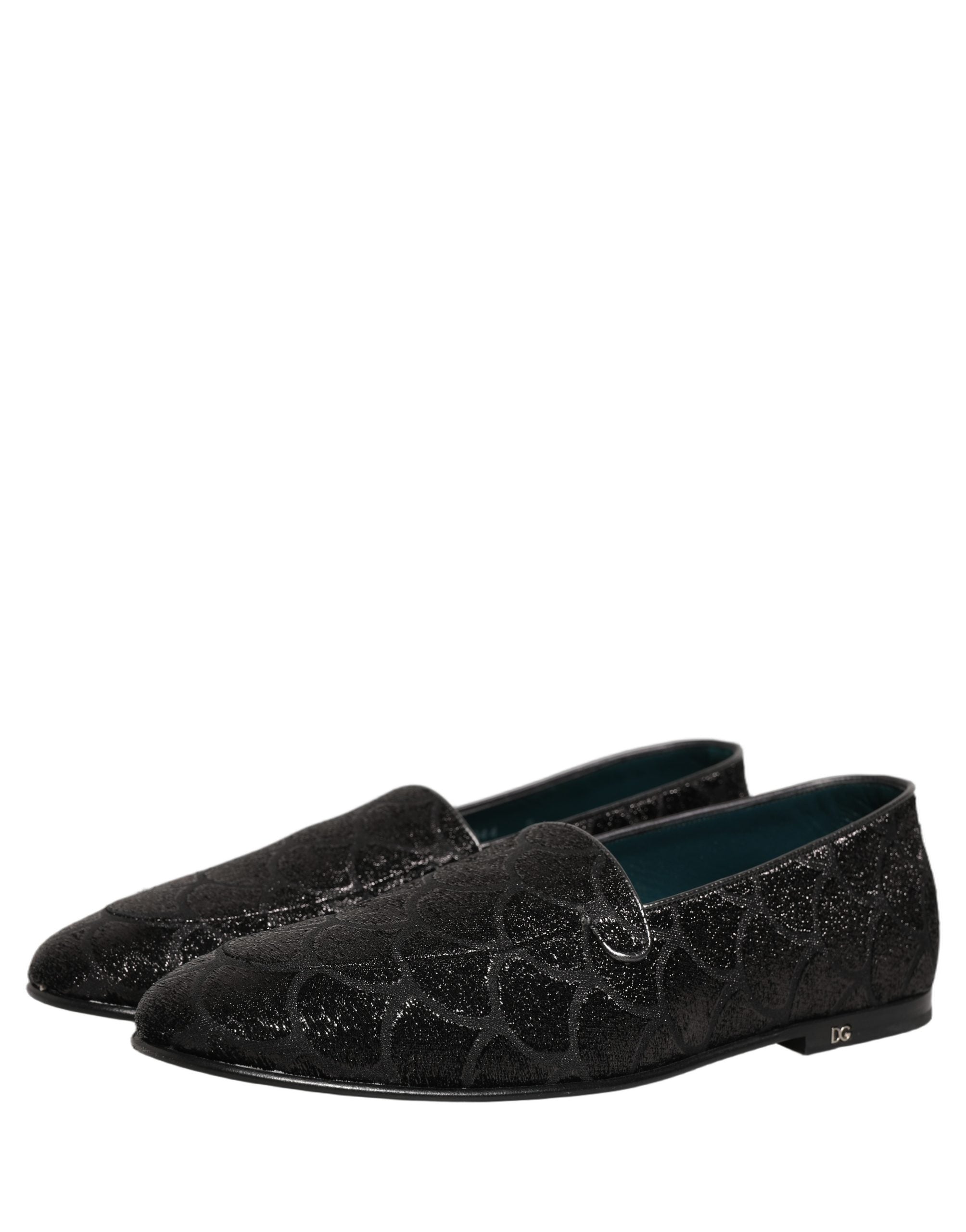 Dolce & Gabbana Black Glitter Brocade Men Dress Loafers Shoes