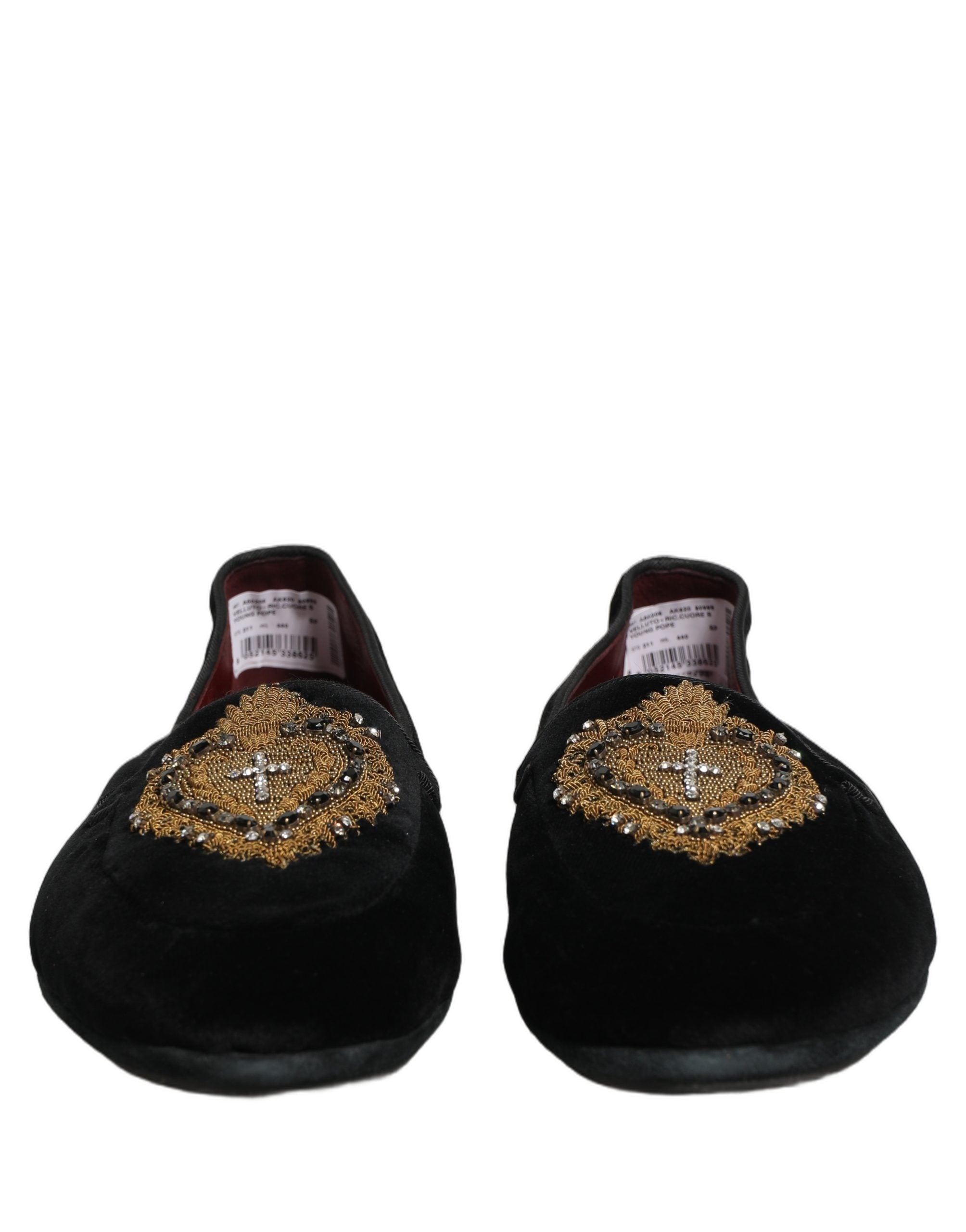 Dolce & Gabbana Black Velvet Sacred Heart Dress Loafers Shoes
