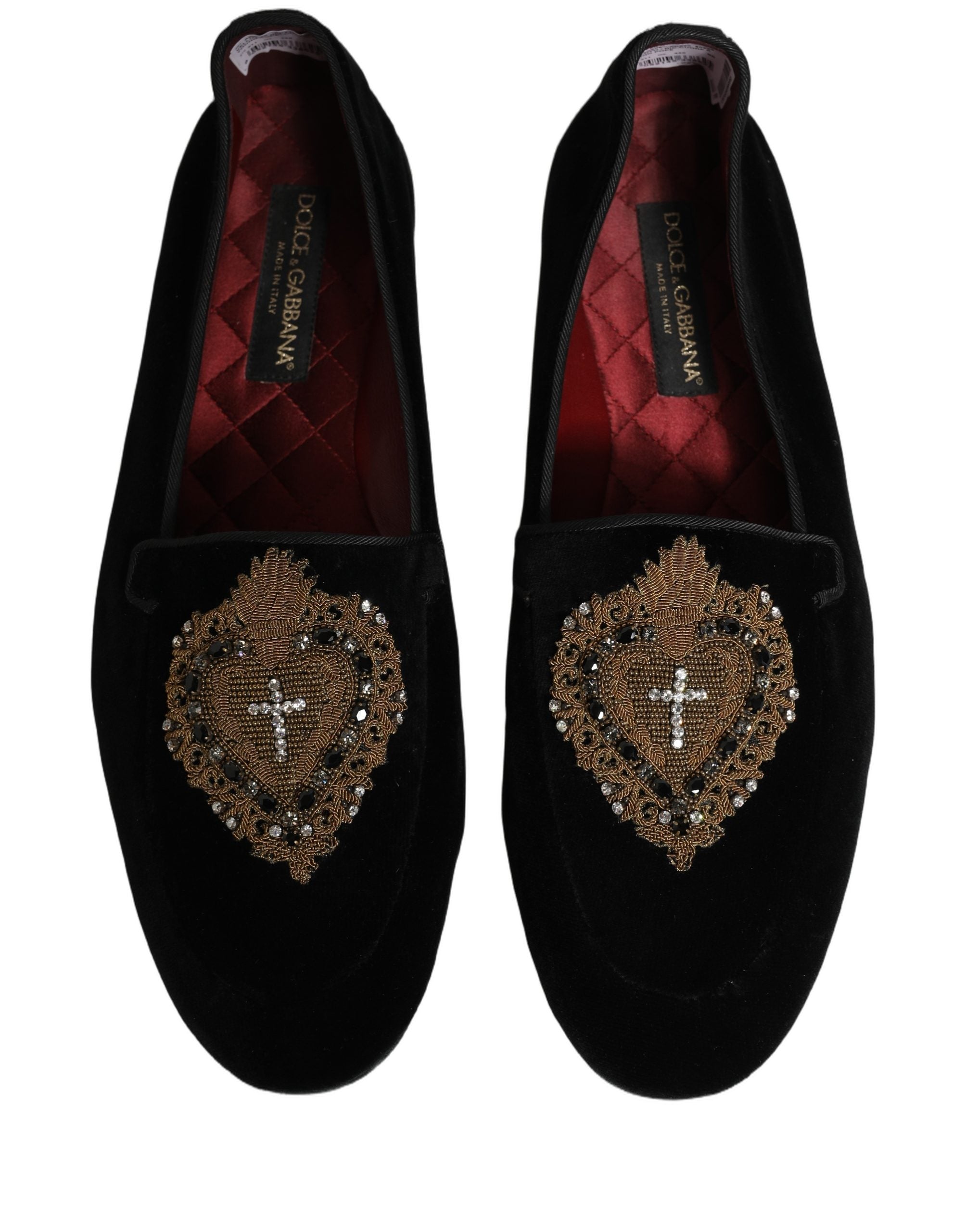 Dolce & Gabbana Black Velvet Sacred Heart Dress Loafers Shoes