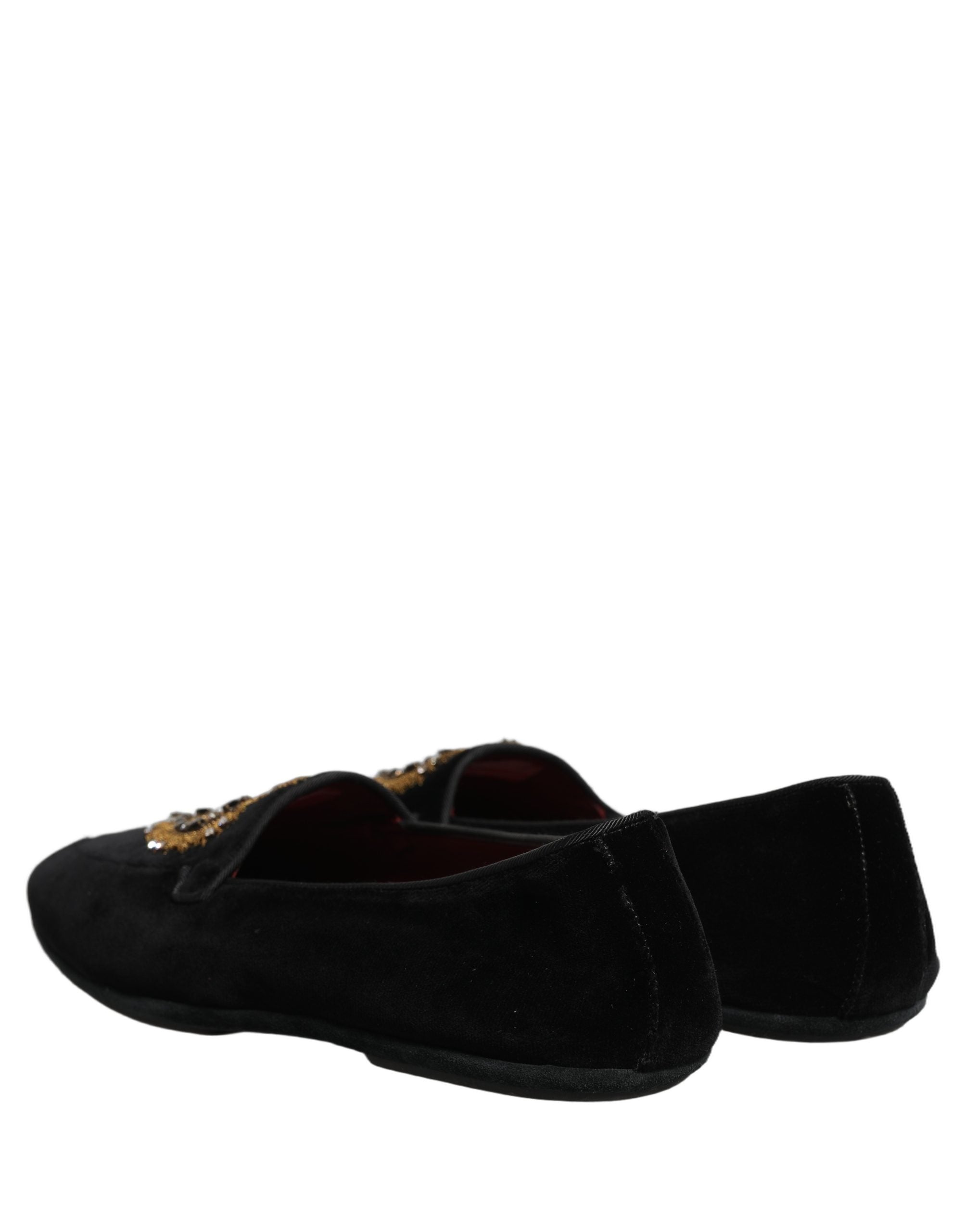 Dolce & Gabbana Black Velvet Sacred Heart Dress Loafers Shoes