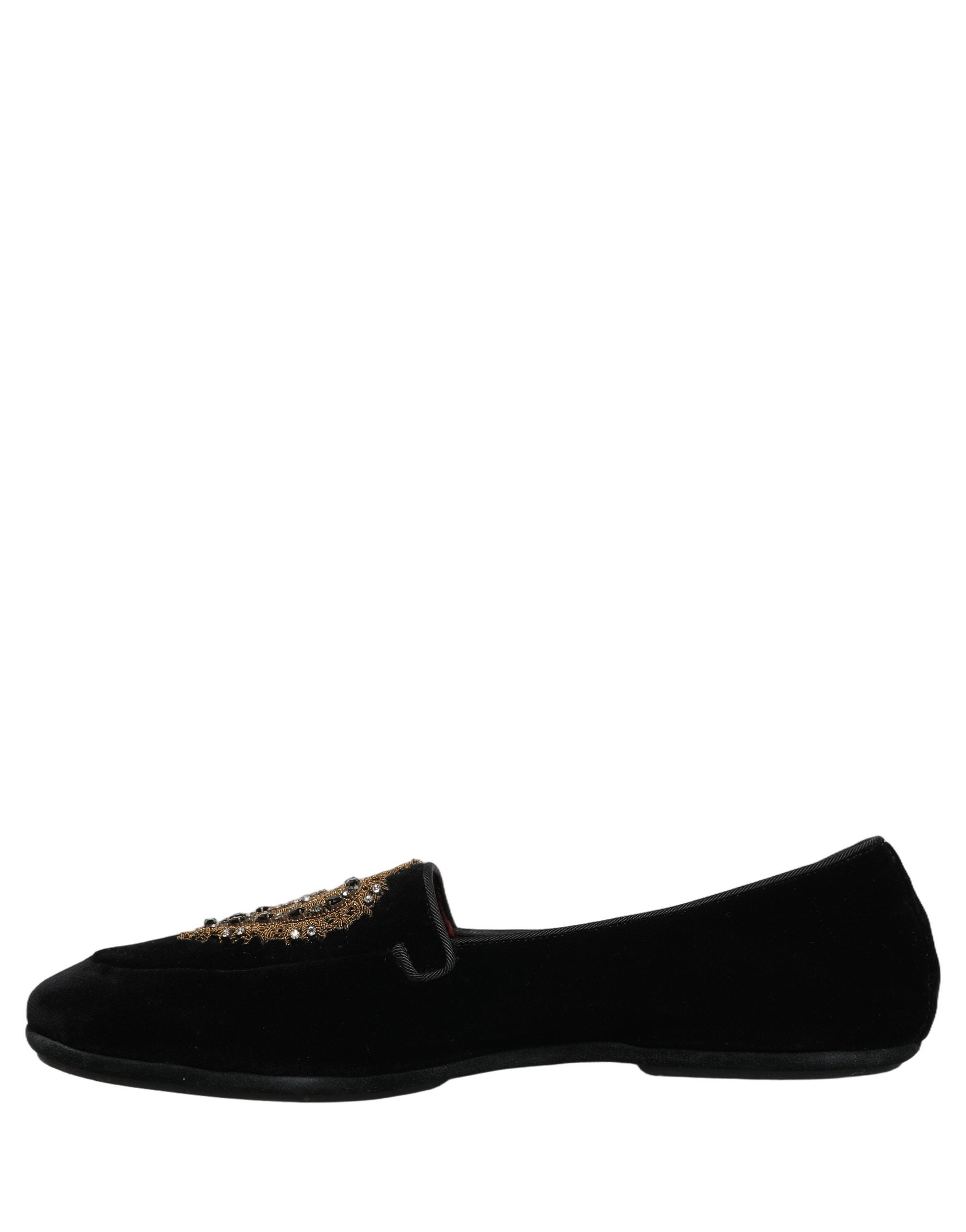 Dolce & Gabbana Black Velvet Sacred Heart Dress Loafers Shoes