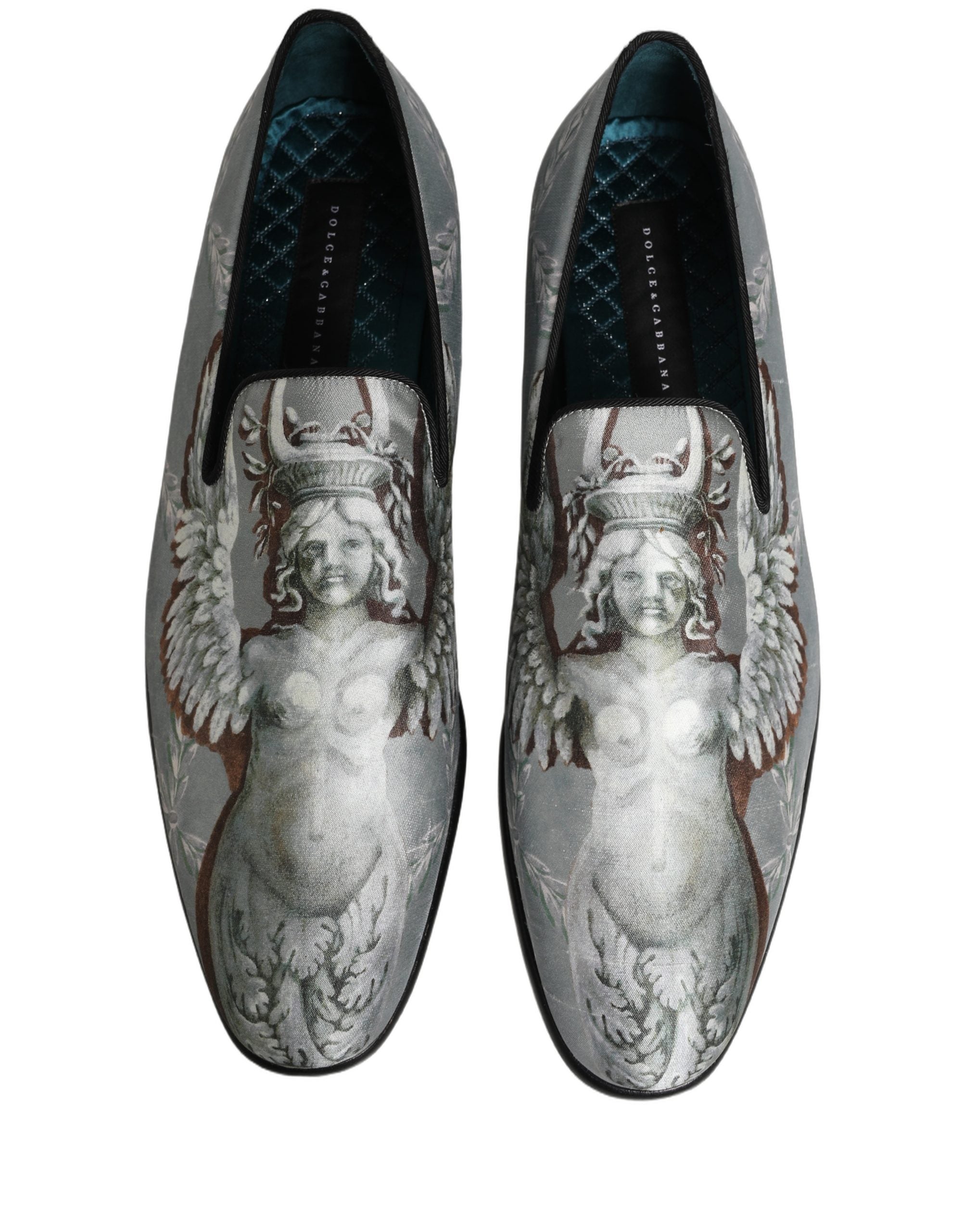 Dolce & Gabbana Gray Baroque Angel Velvet Moccasin