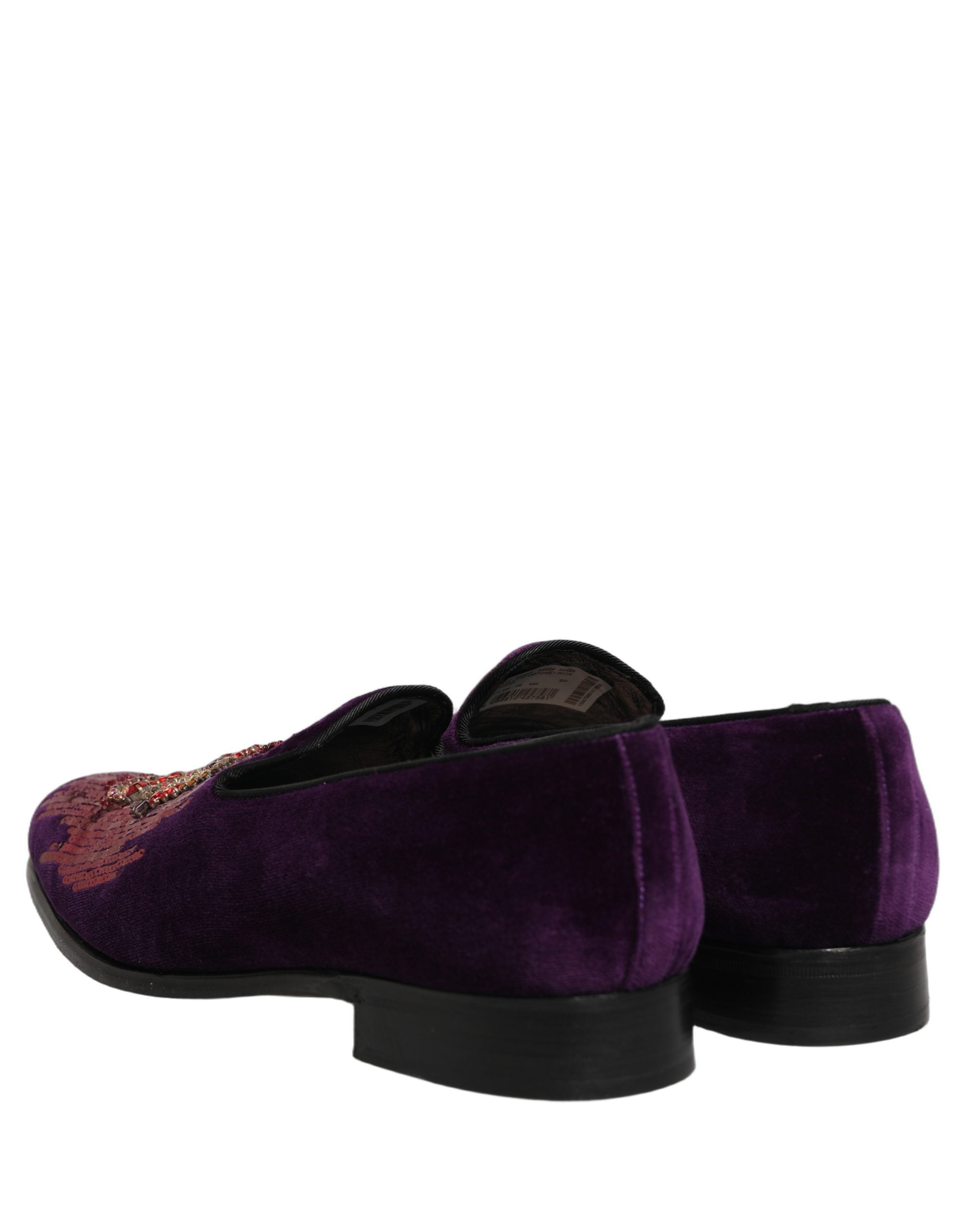 Dolce & Gabbana Violet Velvet Rhinestone Sequin Loafers Shoes