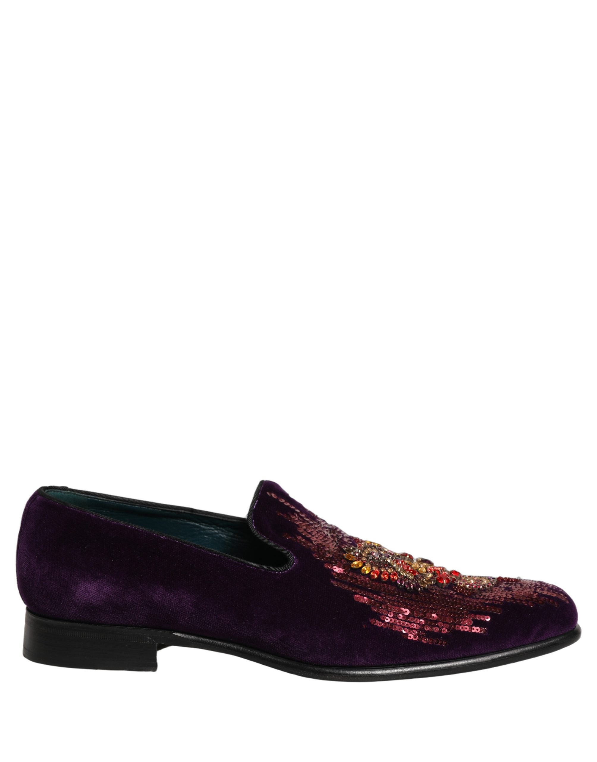 Dolce & Gabbana Violet Velvet Rhinestone Sequin Loafers Shoes