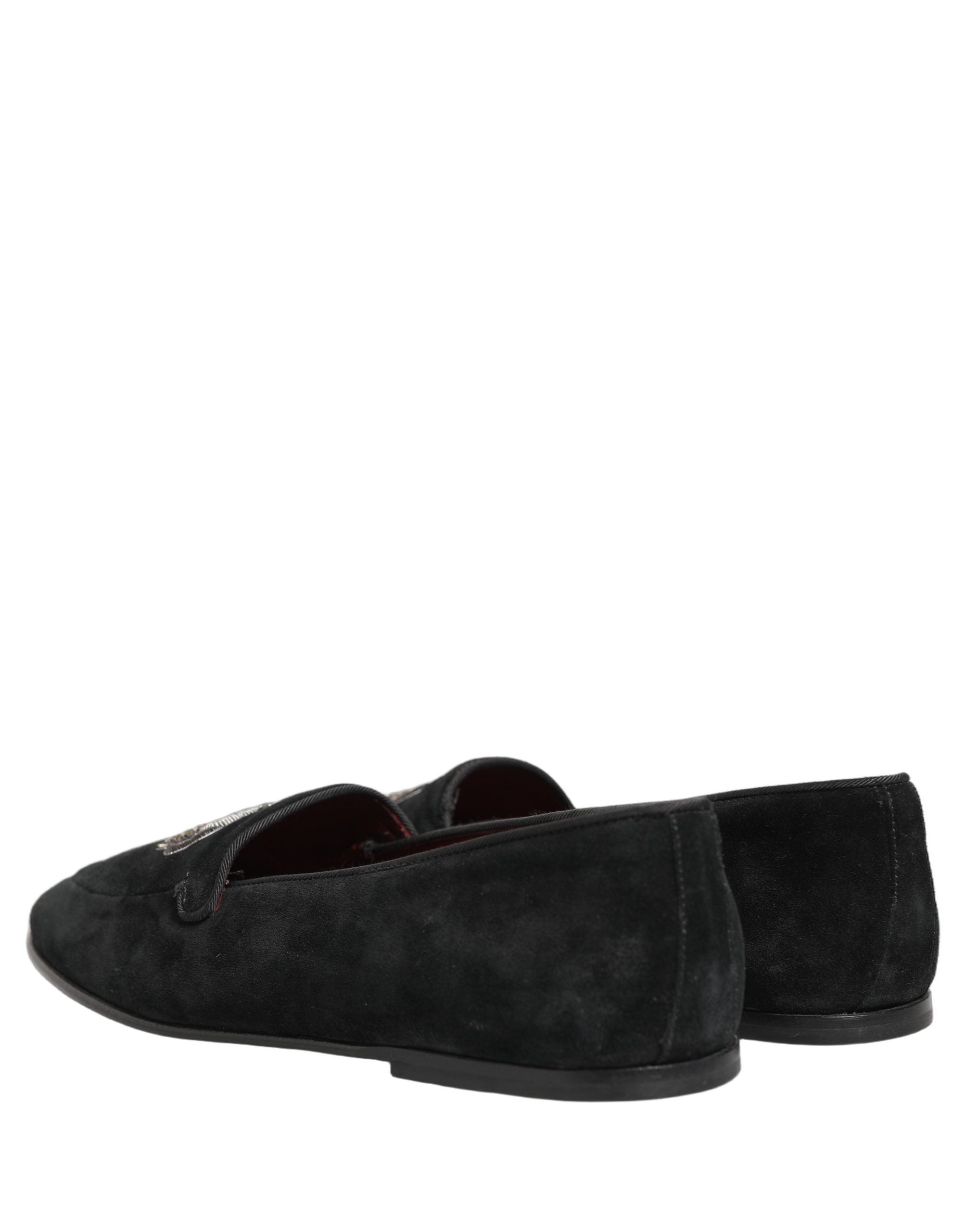 Dolce & Gabbana Black Crown Embellished Dress Loafers Shoes