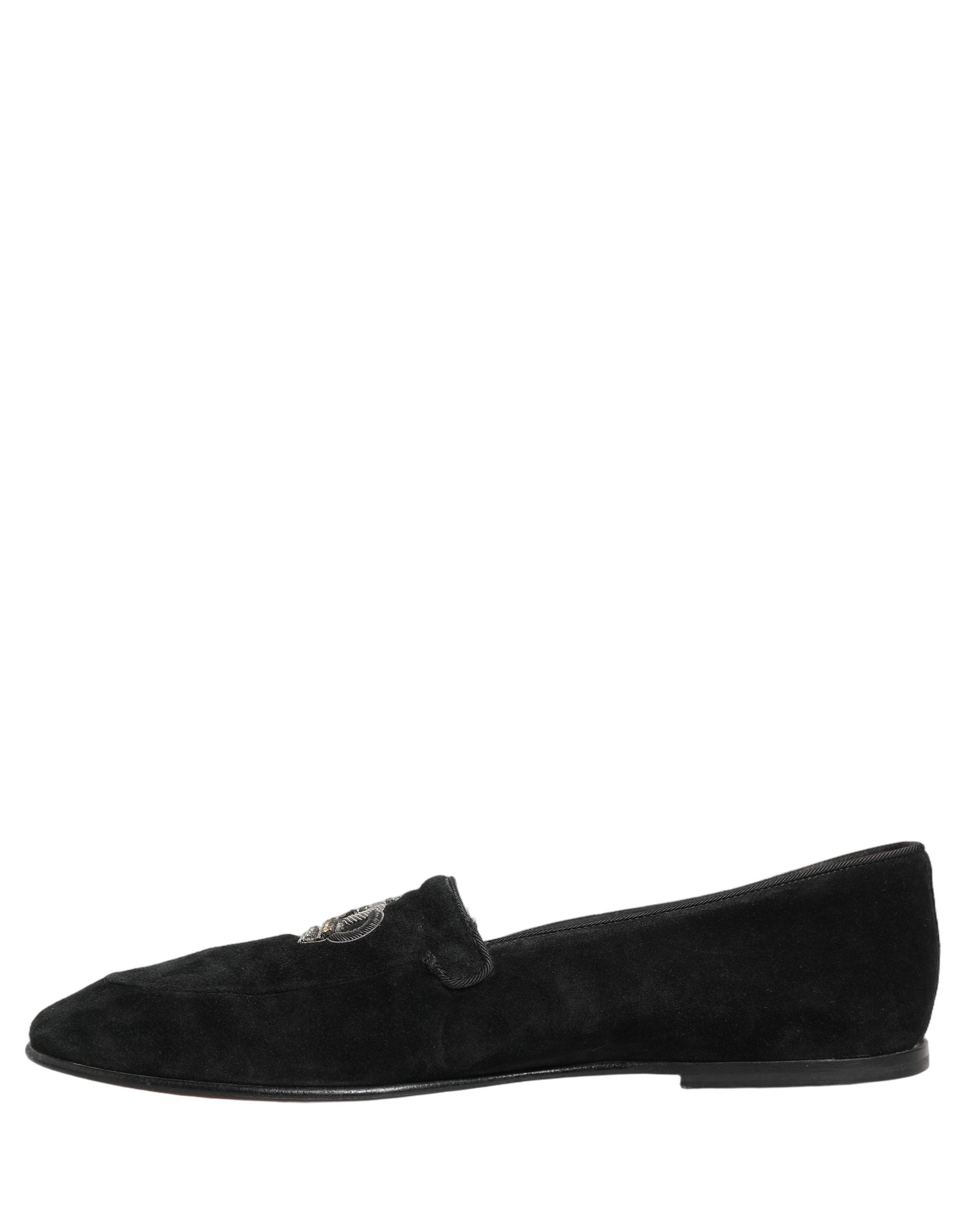 Dolce & Gabbana Black Crown Embellished Dress Loafers Shoes
