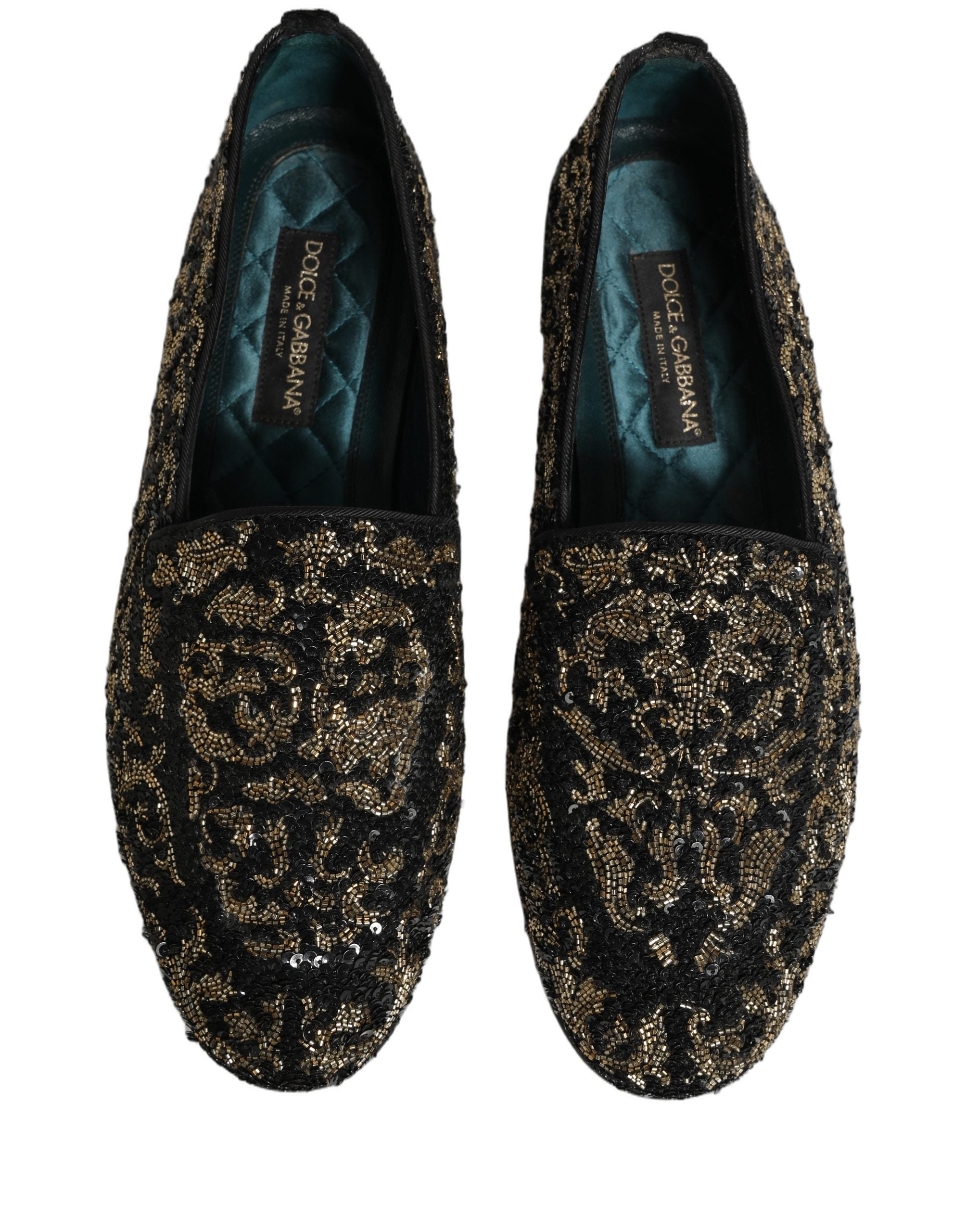 Dolce & Gabbana Black Gold Embellished Dress Loafers Shoes
