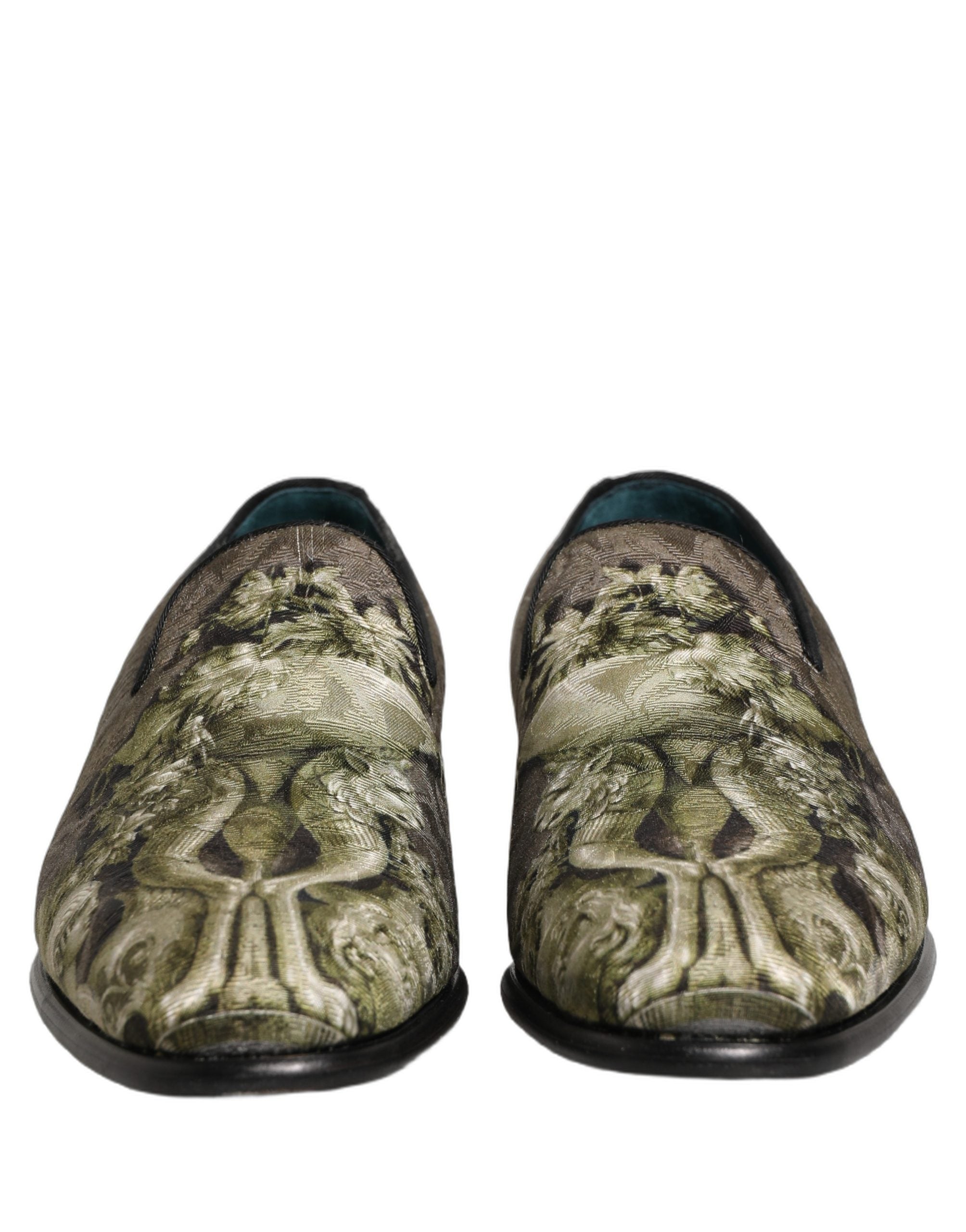 Dolce & Gabbana Brown Baroque Print Slip On Men Loafers Shoes