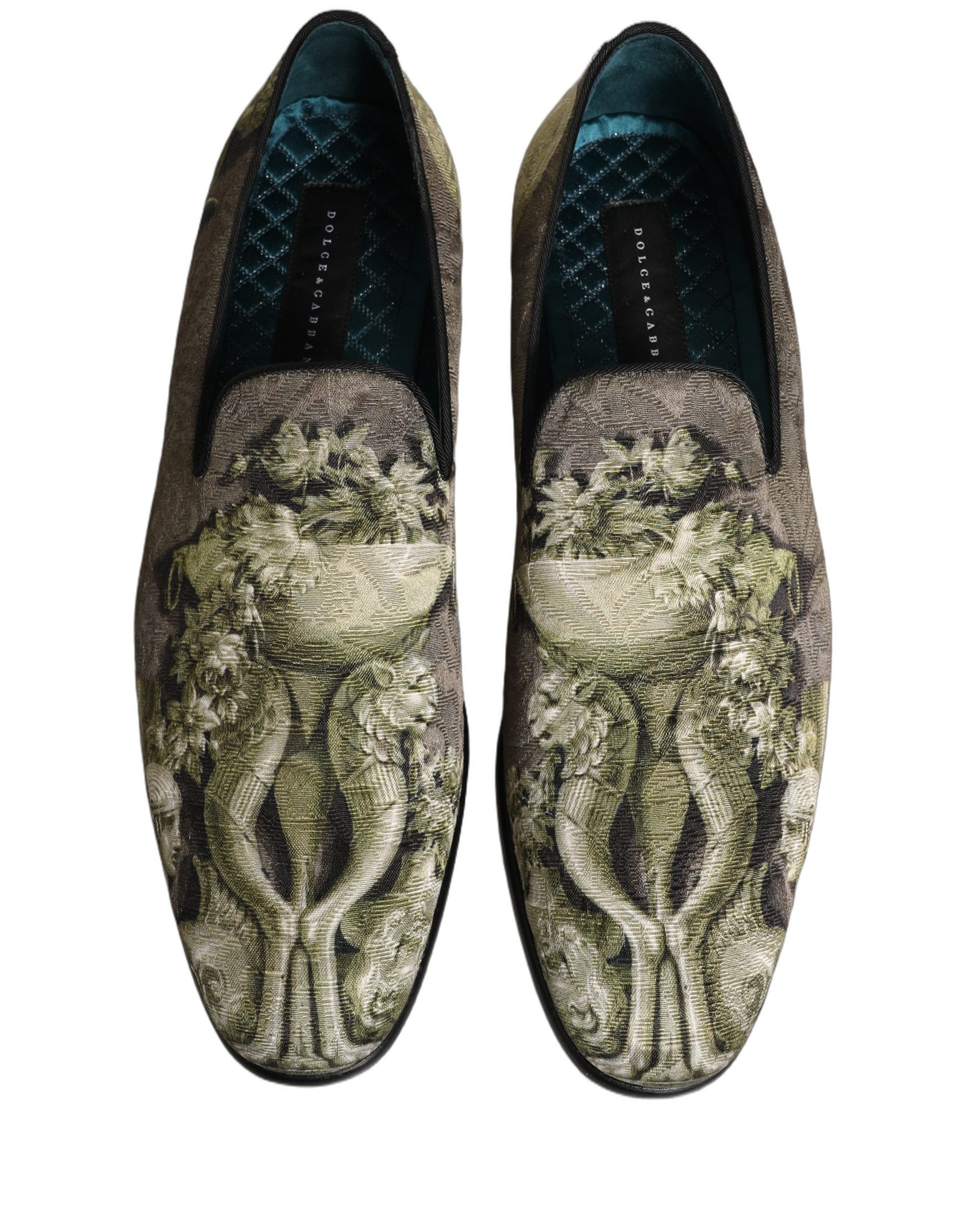 Dolce & Gabbana Brown Baroque Print Slip On Men Loafers Shoes