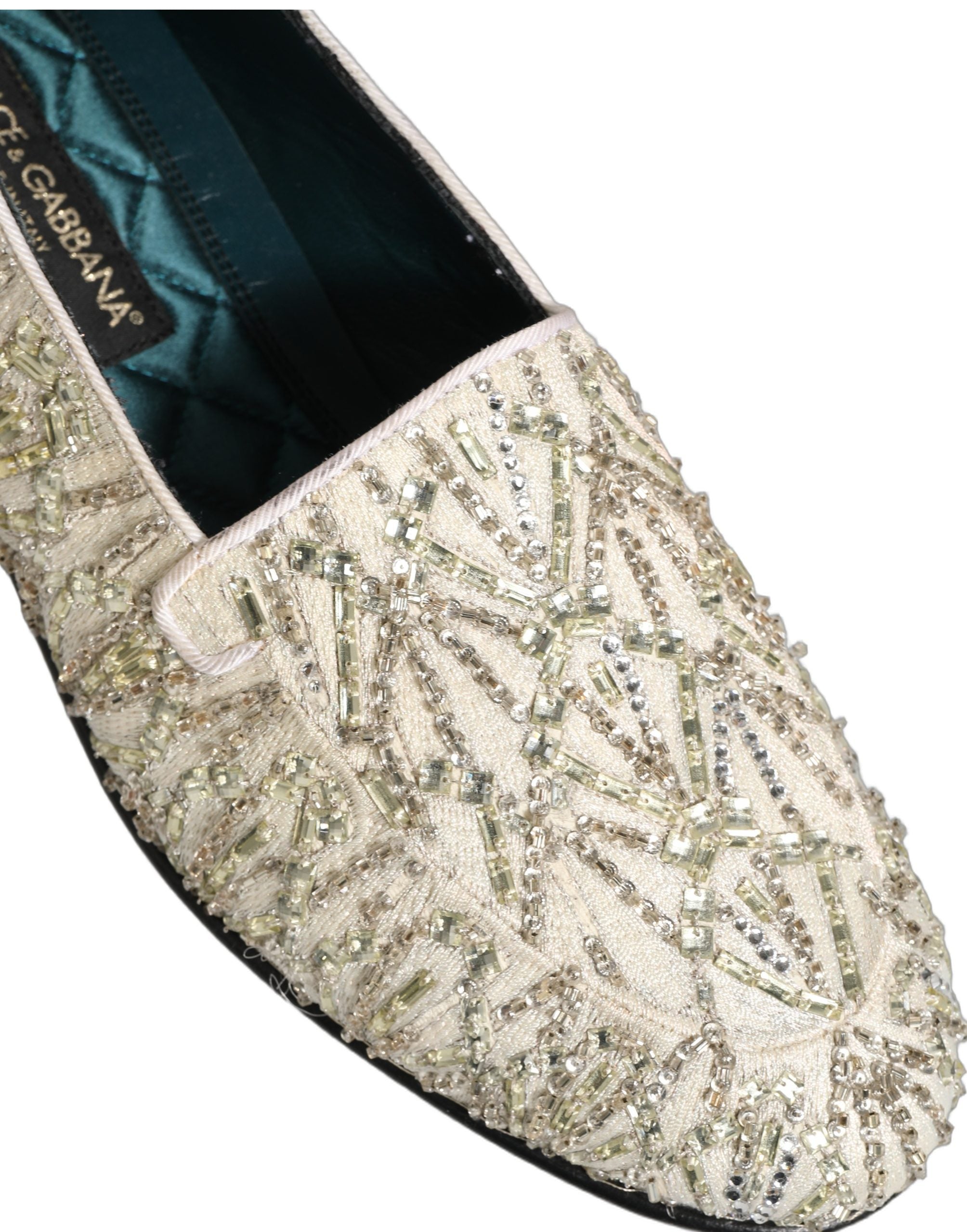 Dolce & Gabbana White Velvet Embroidered Dress Loafers Shoes