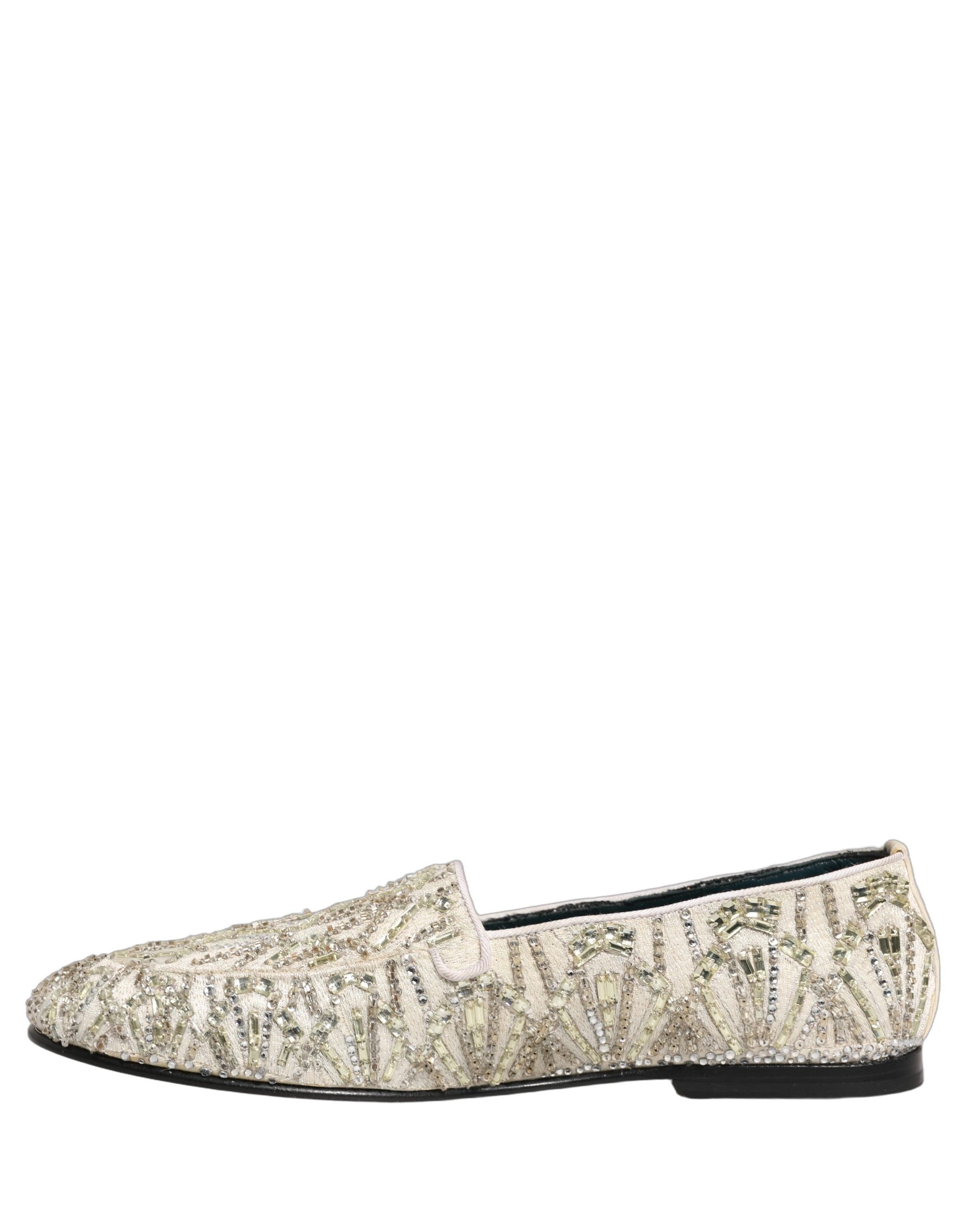 Dolce & Gabbana White Velvet Embroidered Dress Loafers Shoes