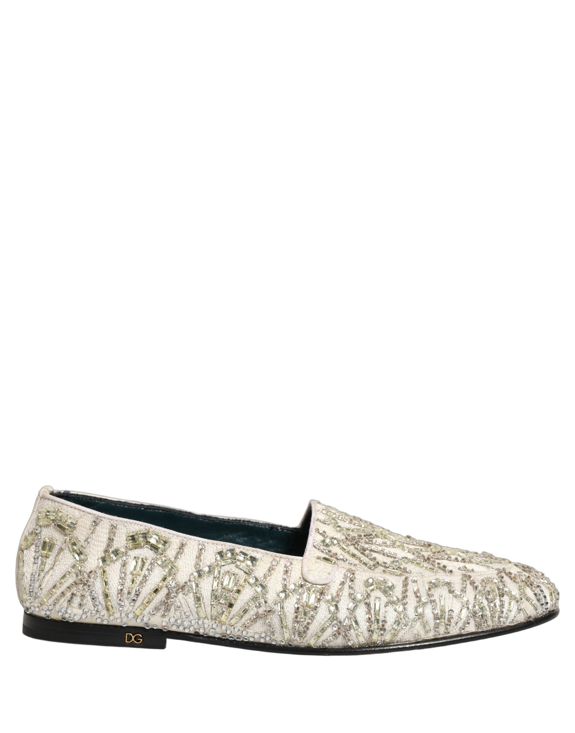 Dolce & Gabbana White Velvet Embroidered Dress Loafers Shoes