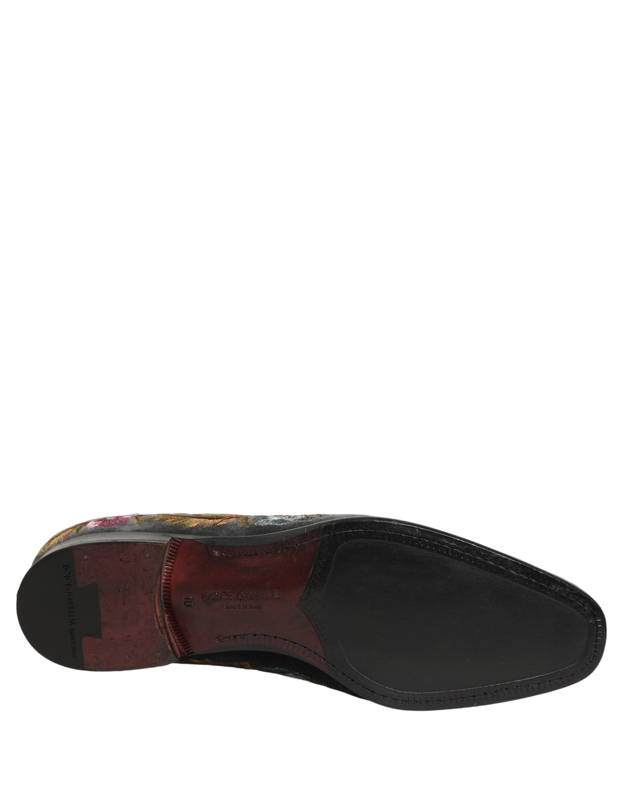 Dolce & Gabbana Black Velvet Floral Embroidery Loafers Shoes