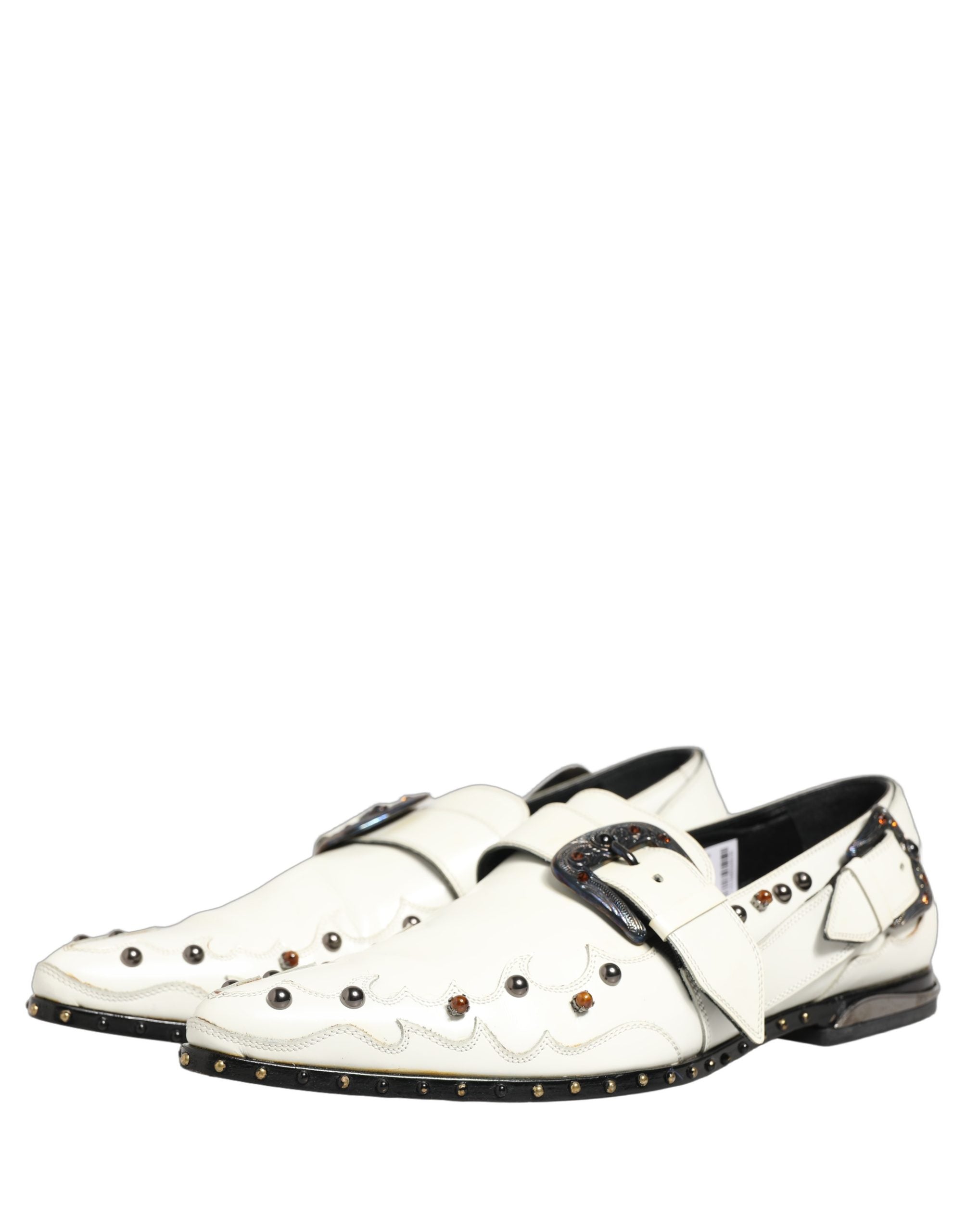 Dolce & Gabbana White Studded Formal Dress Monk Strap Shoes