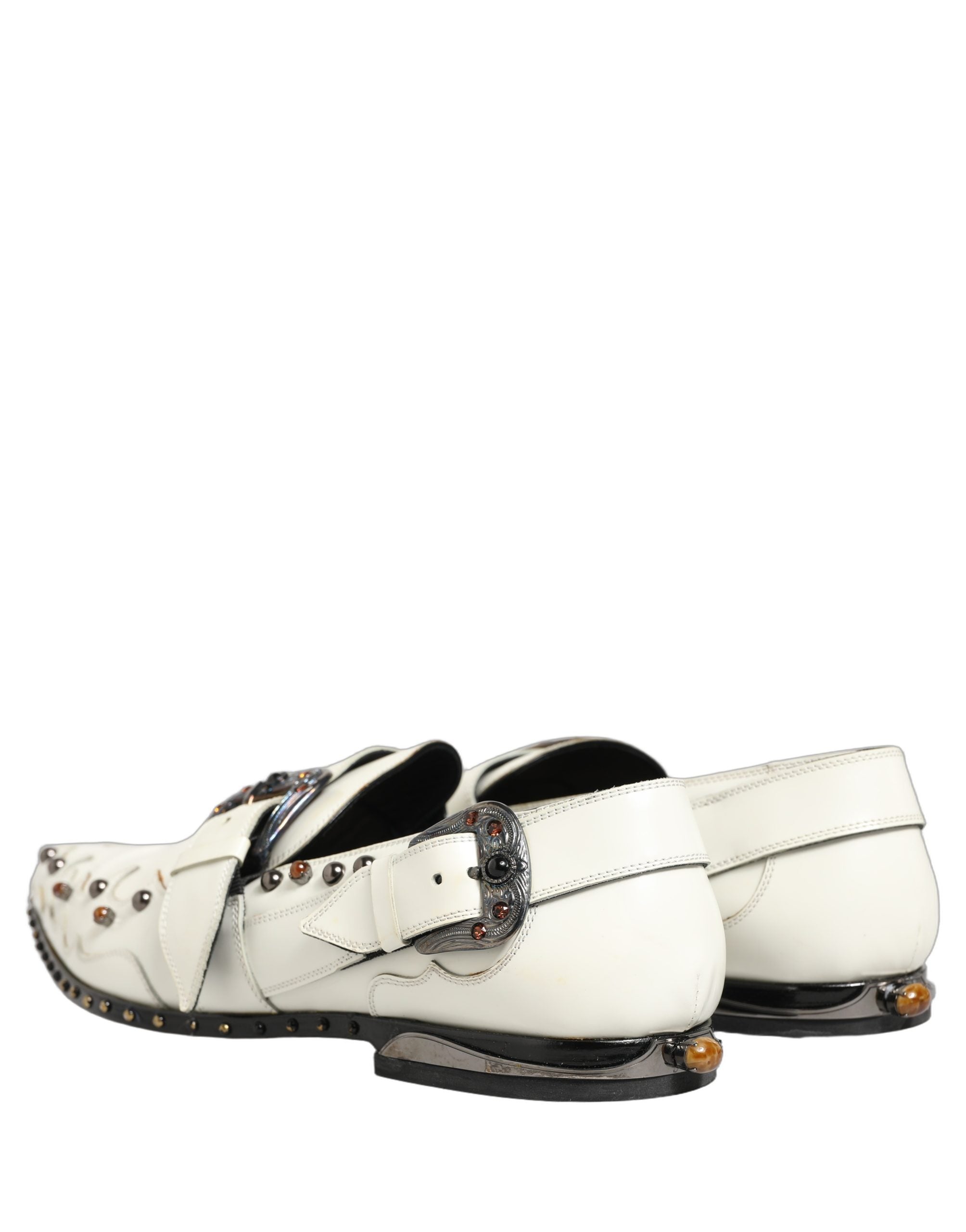Dolce & Gabbana White Studded Formal Dress Monk Strap Shoes