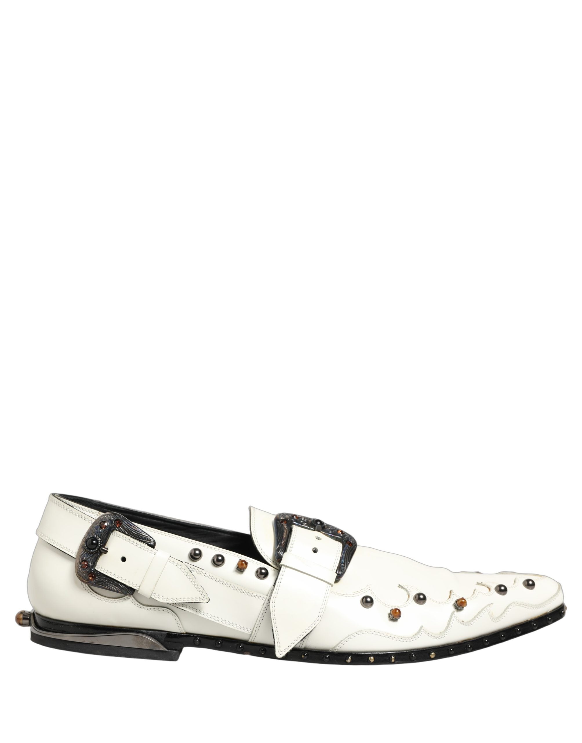 Dolce & Gabbana White Studded Formal Dress Monk Strap Shoes