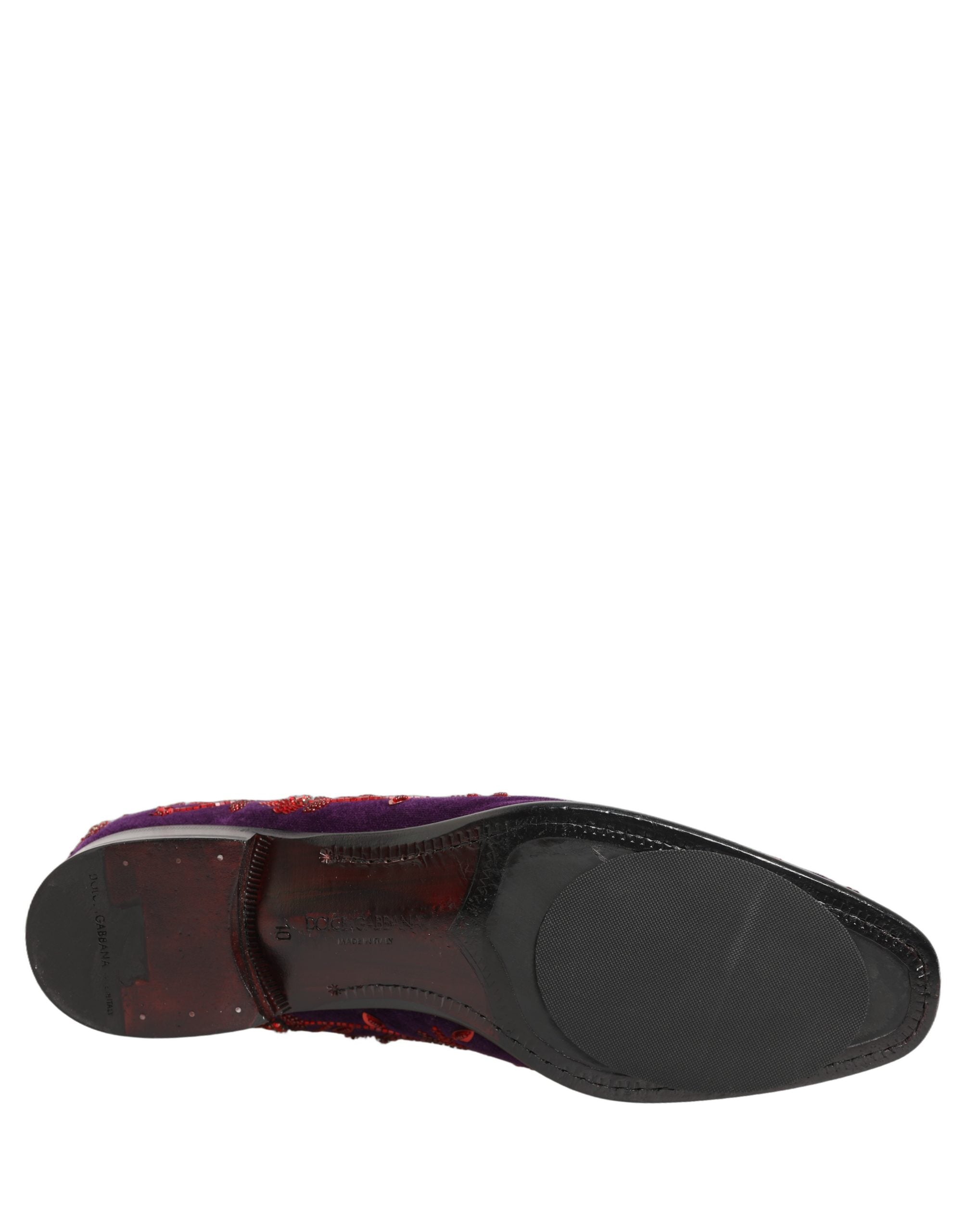 Dolce & Gabbana Violet Red Bead Embellished Loafers Shoes