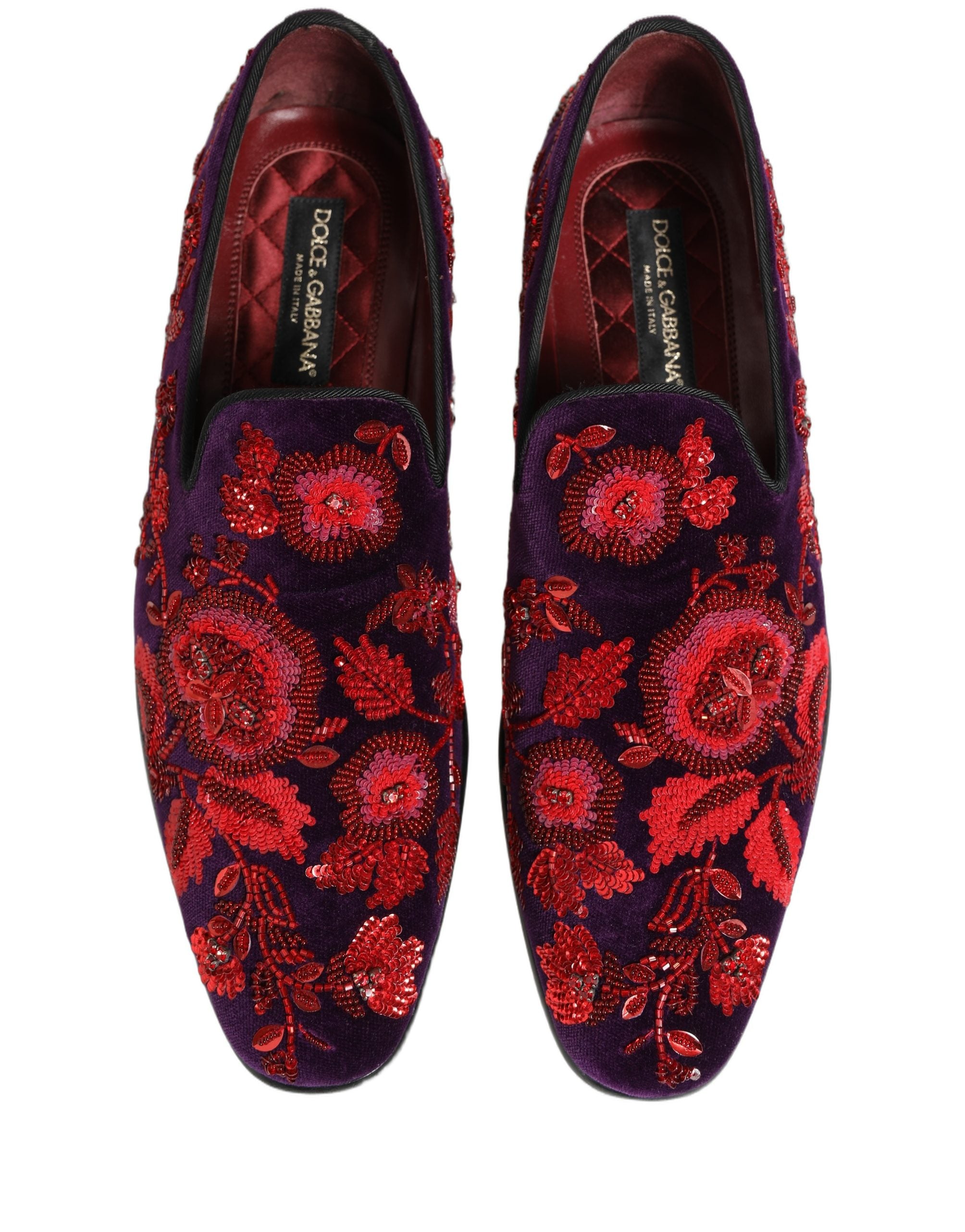 Dolce & Gabbana Violet Red Bead Embellished Loafers Shoes