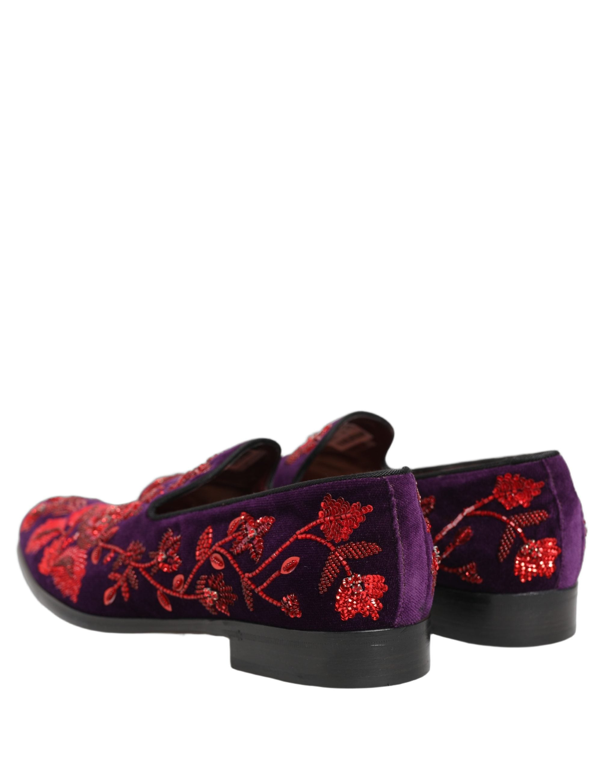 Dolce & Gabbana Violet Red Bead Embellished Loafers Shoes