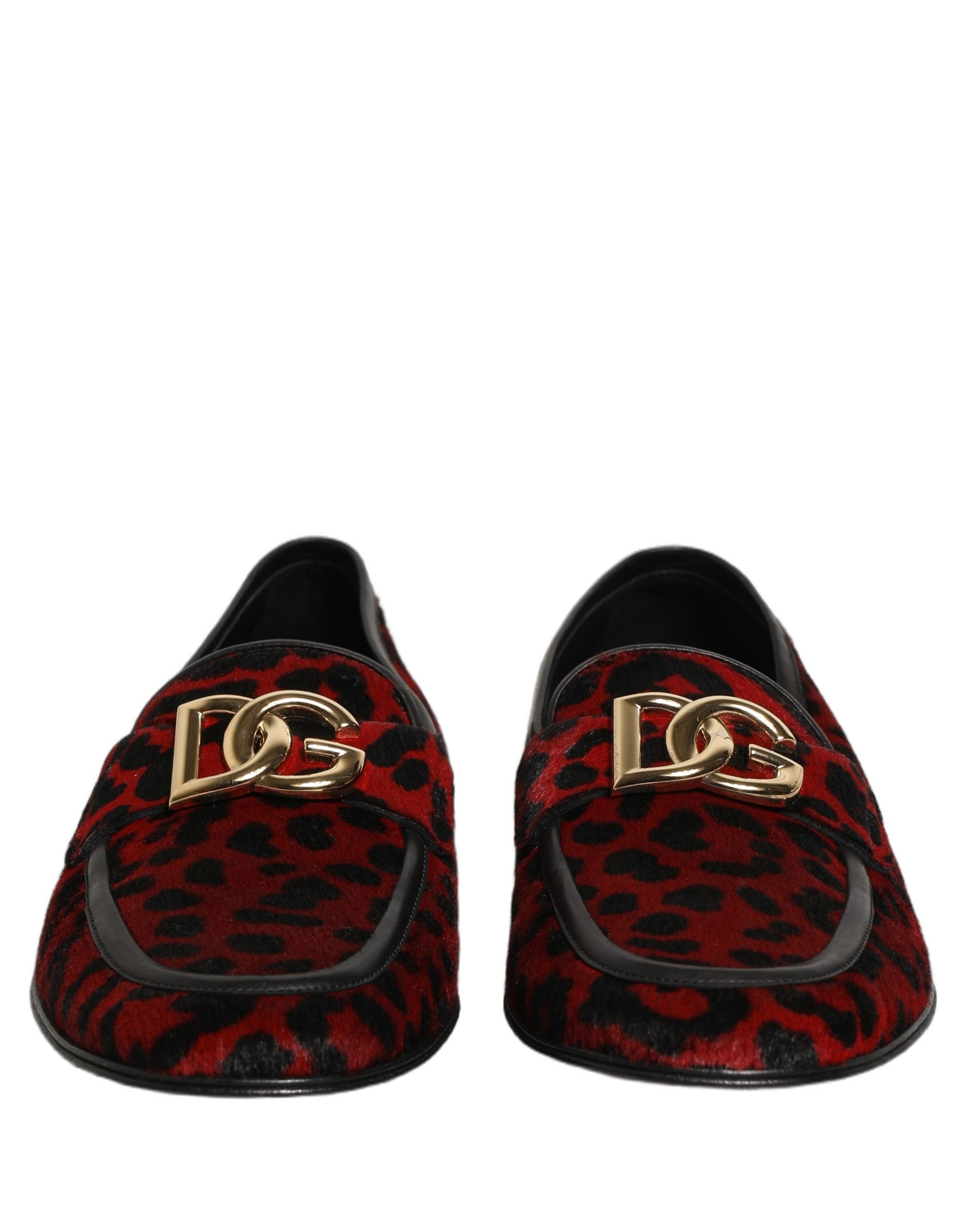 Dolce & Gabbana Red Leopard Print Pony Hair Dress Loafers Shoes