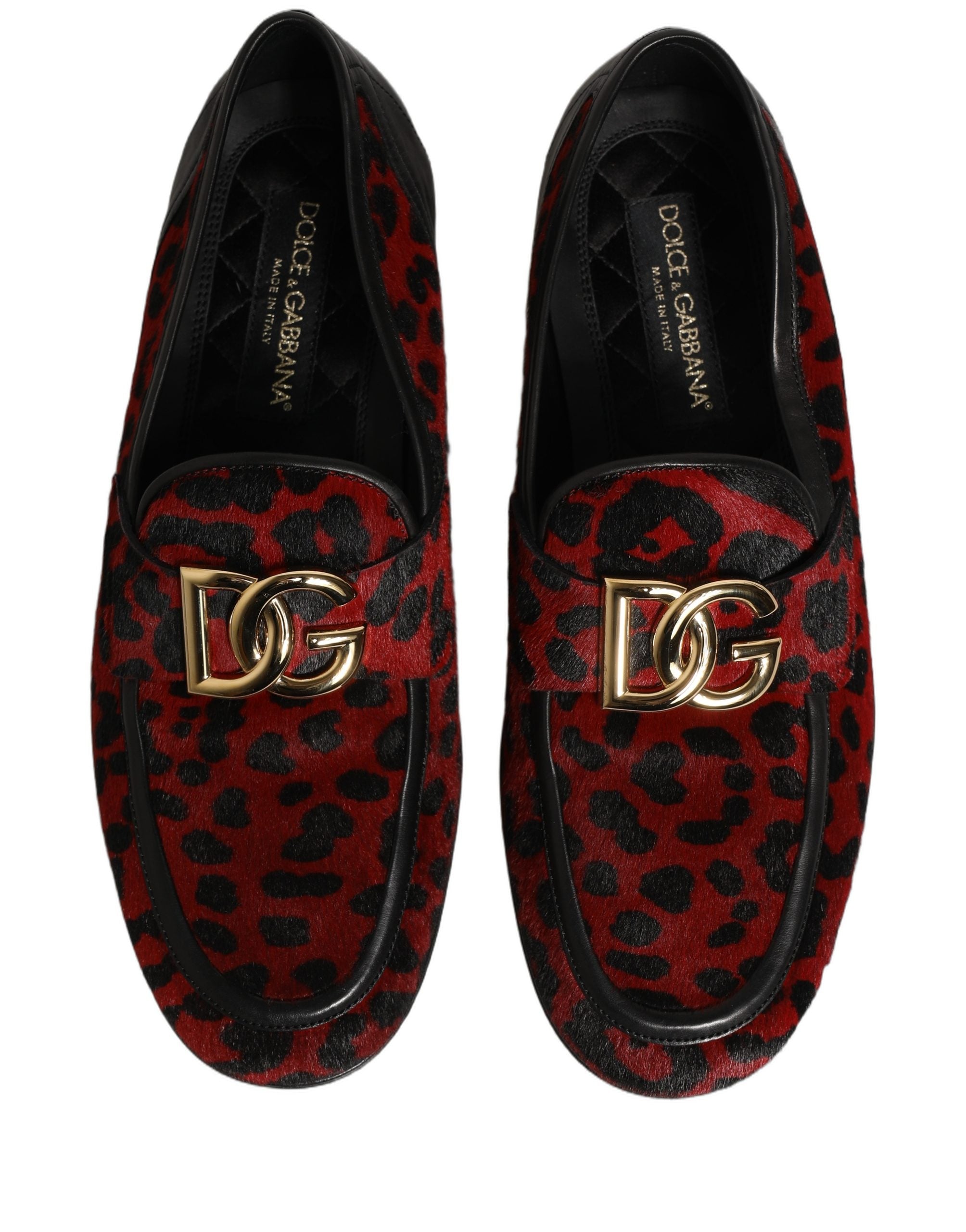 Dolce & Gabbana Red Leopard Print Pony Hair Dress Loafers Shoes