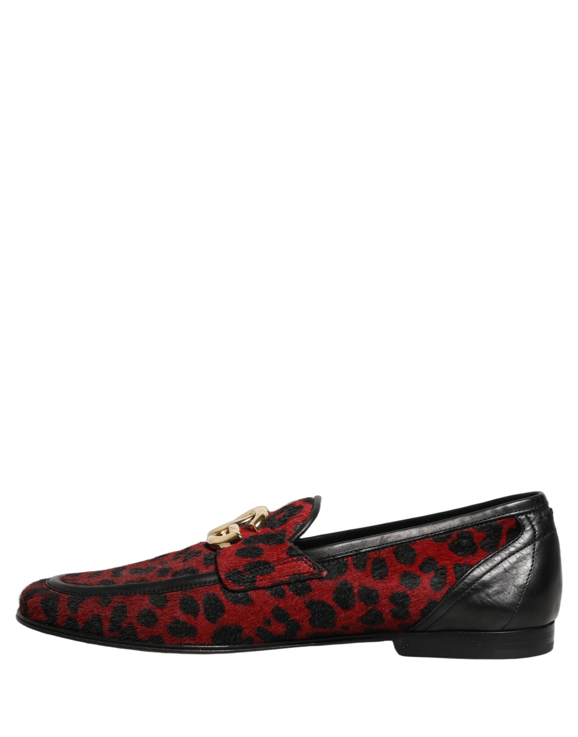 Dolce & Gabbana Red Leopard Print Pony Hair Dress Loafers Shoes