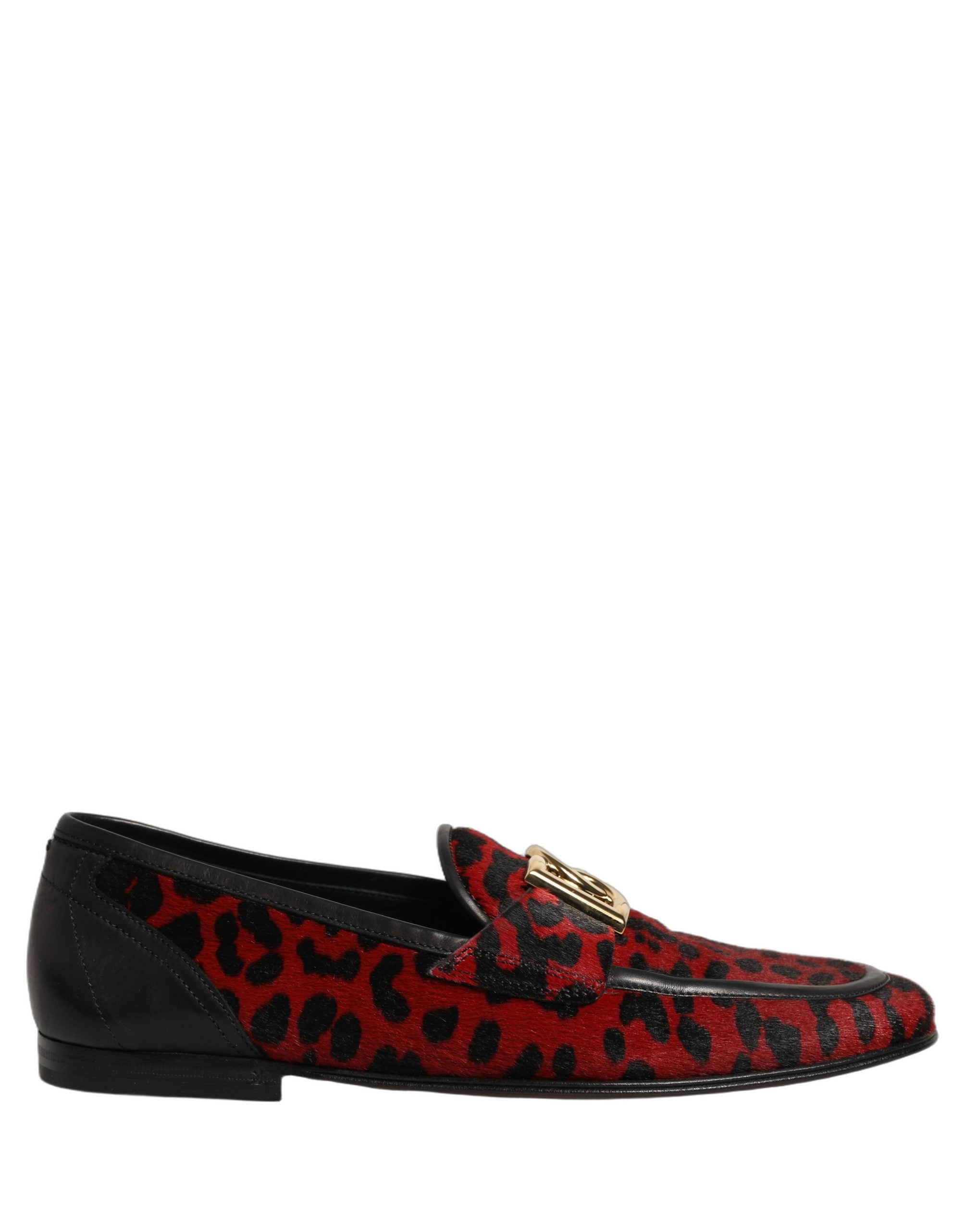 Dolce & Gabbana Red Leopard Print Pony Hair Dress Loafers Shoes