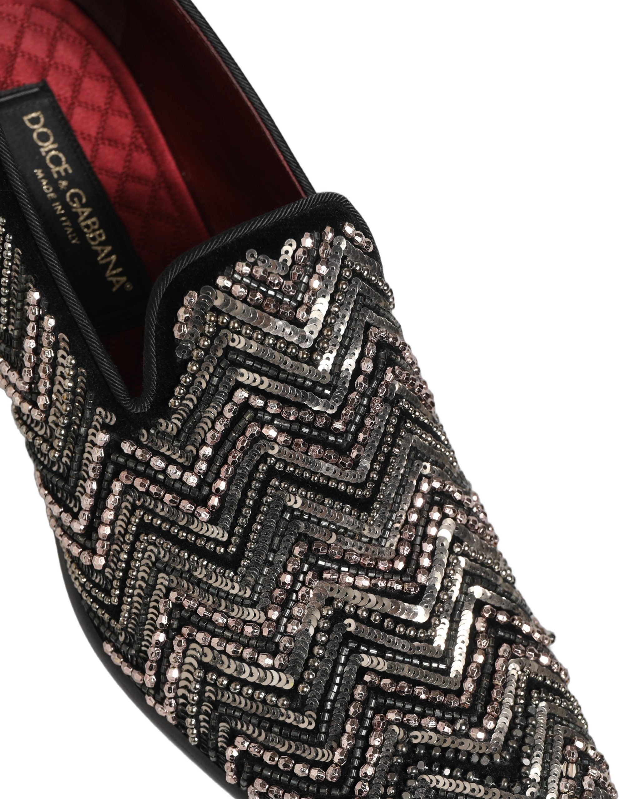 Dolce & Gabbana Black Velvet Floral Embellished Loafers Shoes