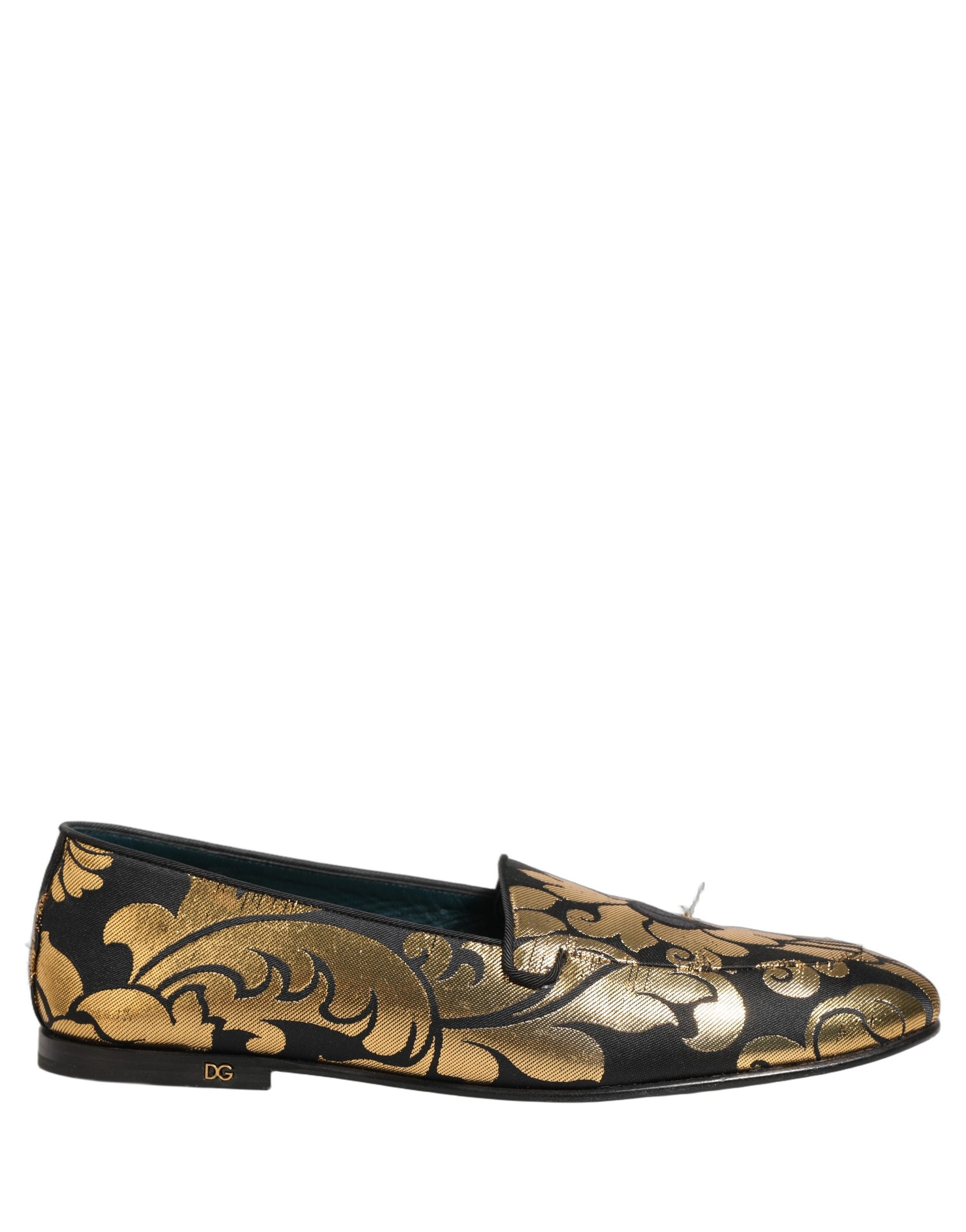 Dolce & Gabbana Black Gold Floral Jacquard Dress Loafers Shoes