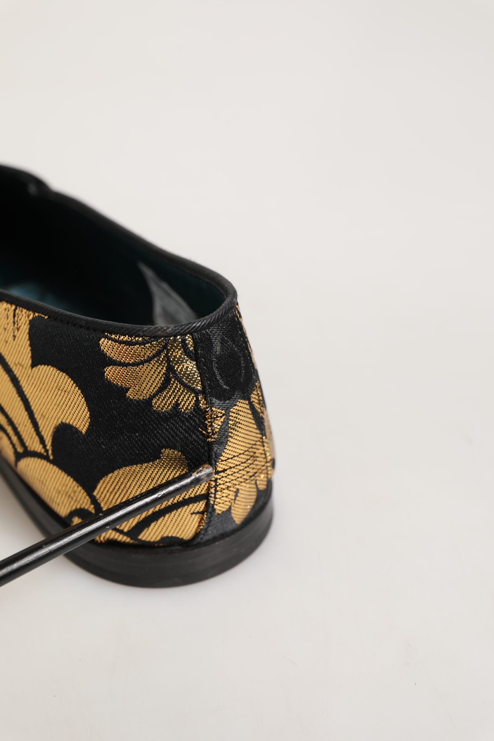 Dolce & Gabbana Black Gold Floral Jacquard Dress Loafers Shoes