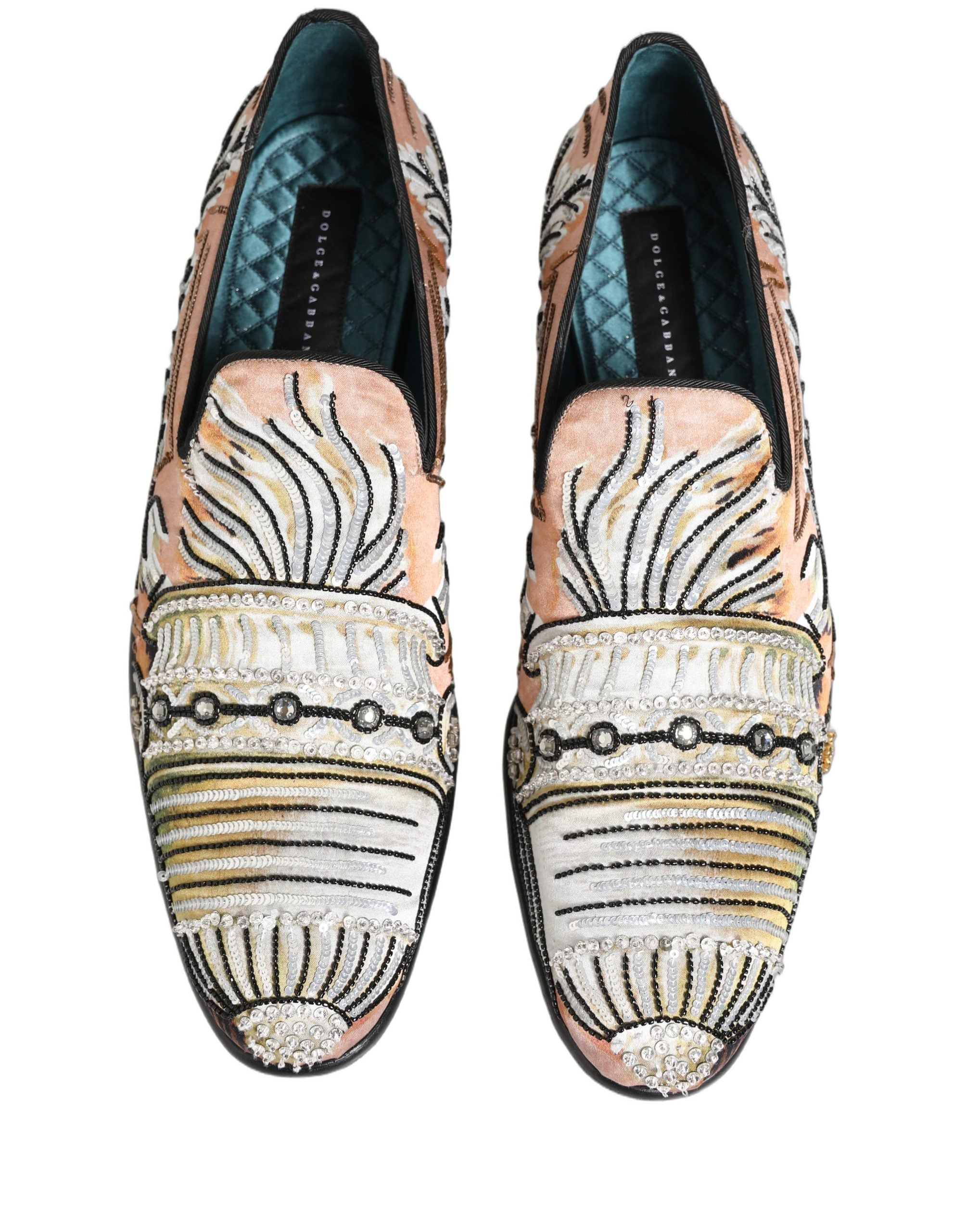 Dolce & Gabbana Multicolor Brocade Sequin Dress Loafers Shoes