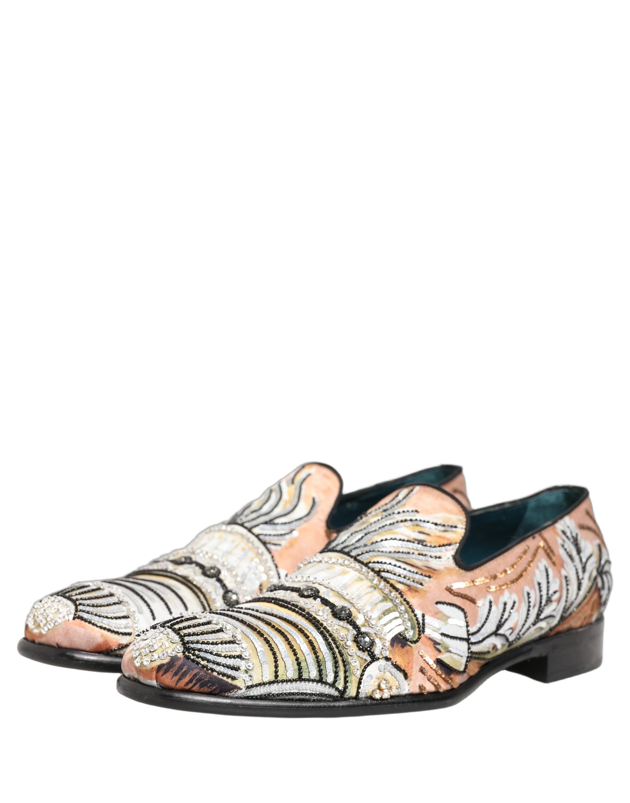 Dolce & Gabbana Multicolor Brocade Sequin Dress Loafers Shoes