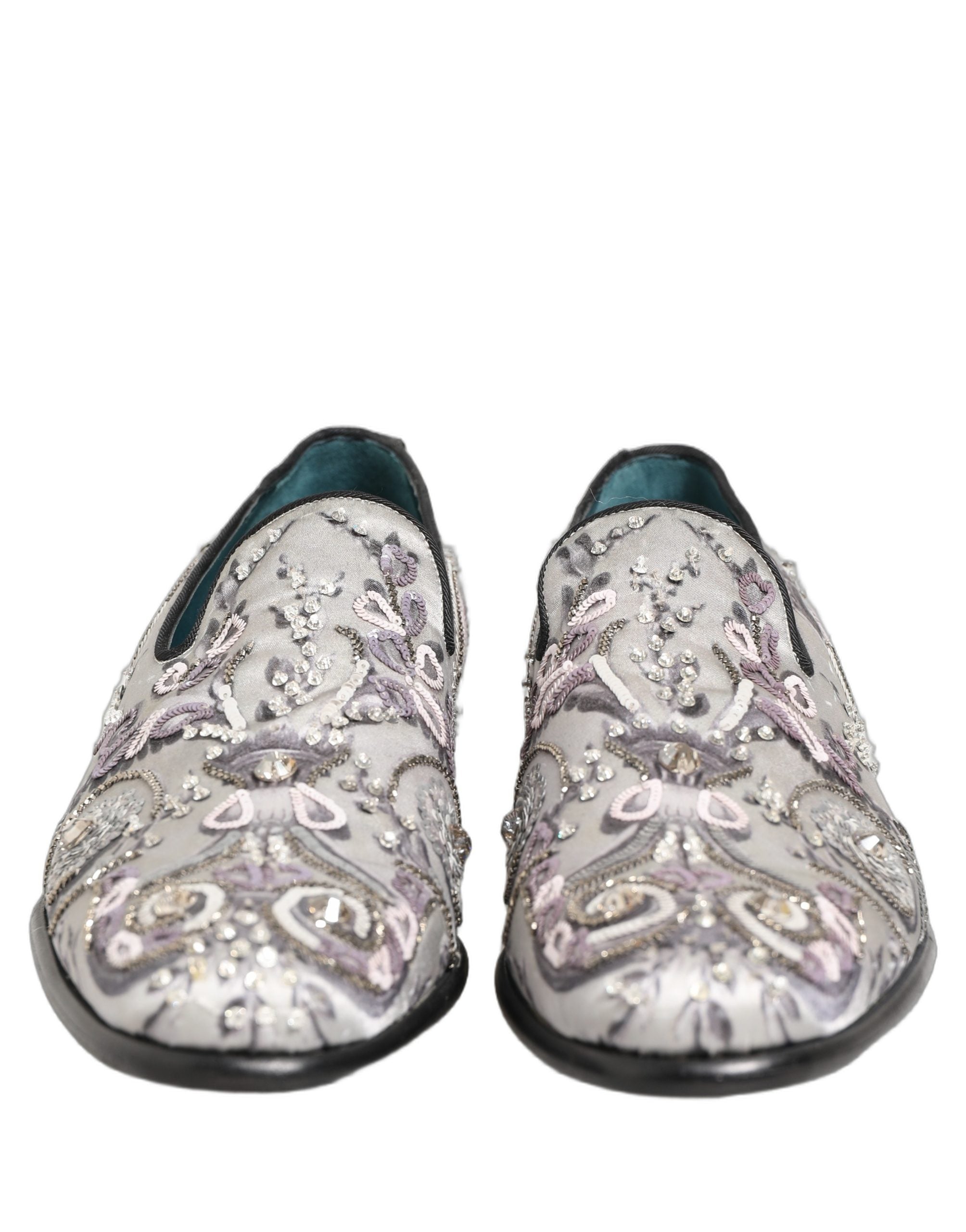 Dolce & Gabbana White Sequined Formal Slip On Loafers Shoes