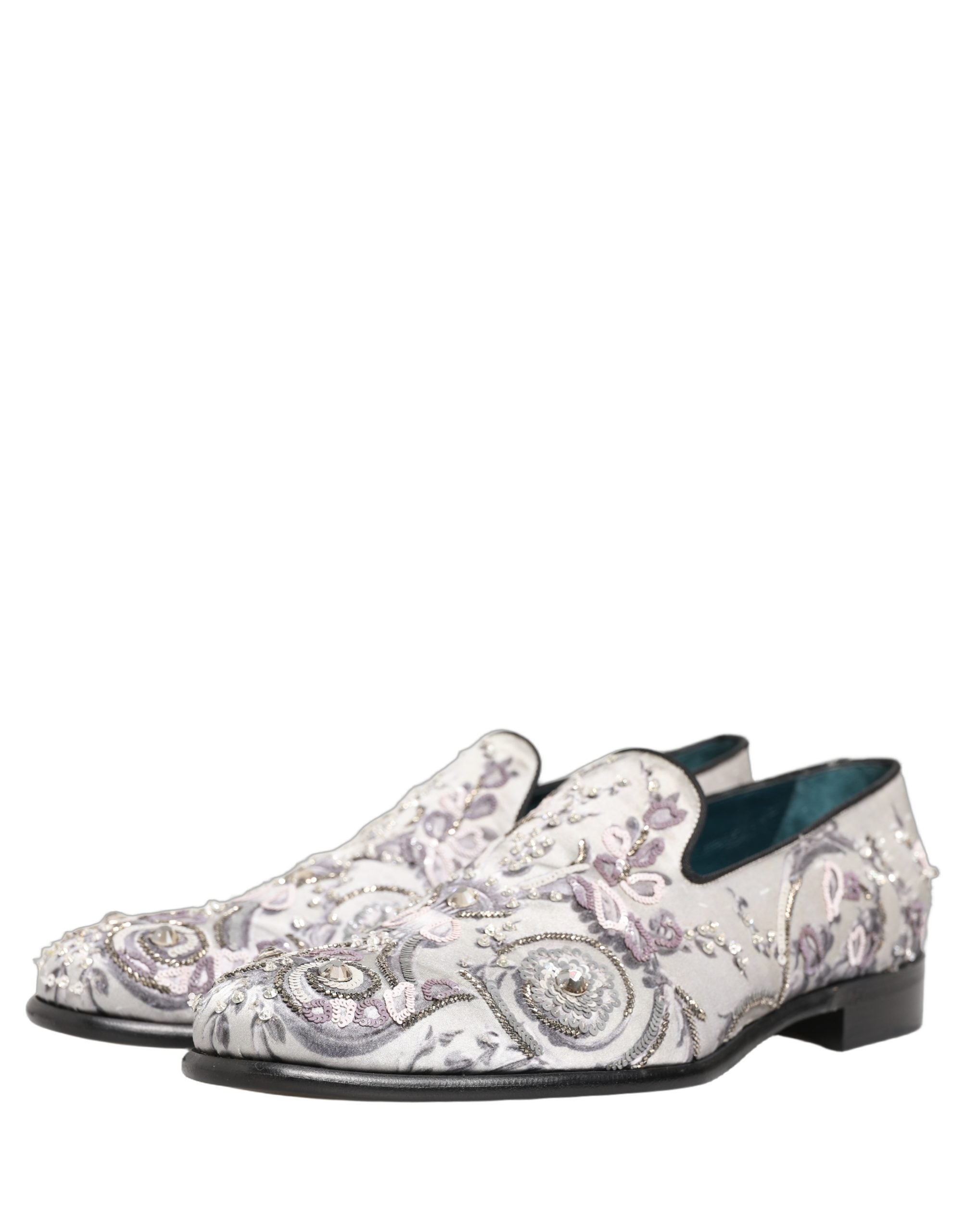 Dolce & Gabbana White Sequined Formal Slip On Loafers Shoes