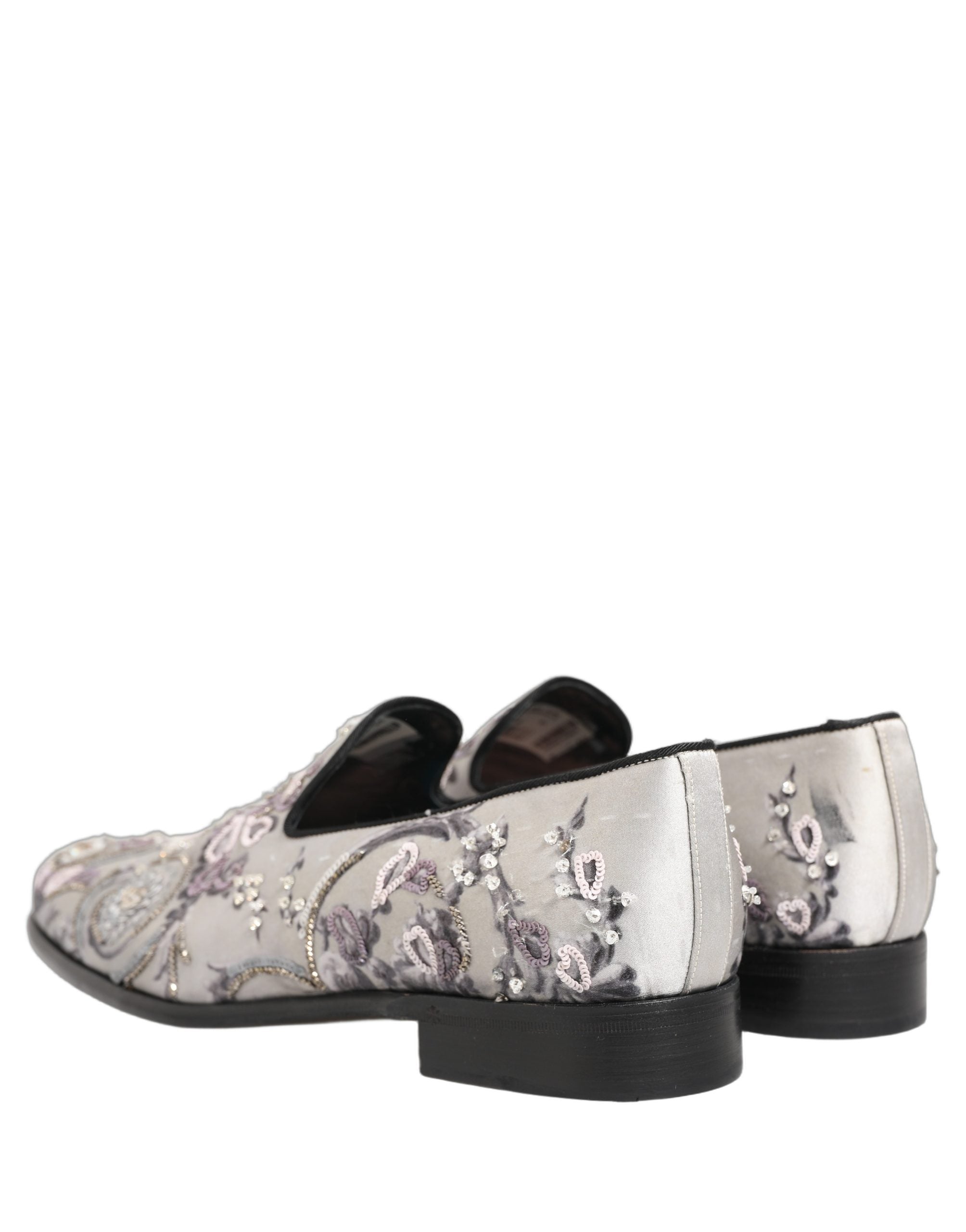 Dolce & Gabbana White Sequined Formal Slip On Loafers Shoes