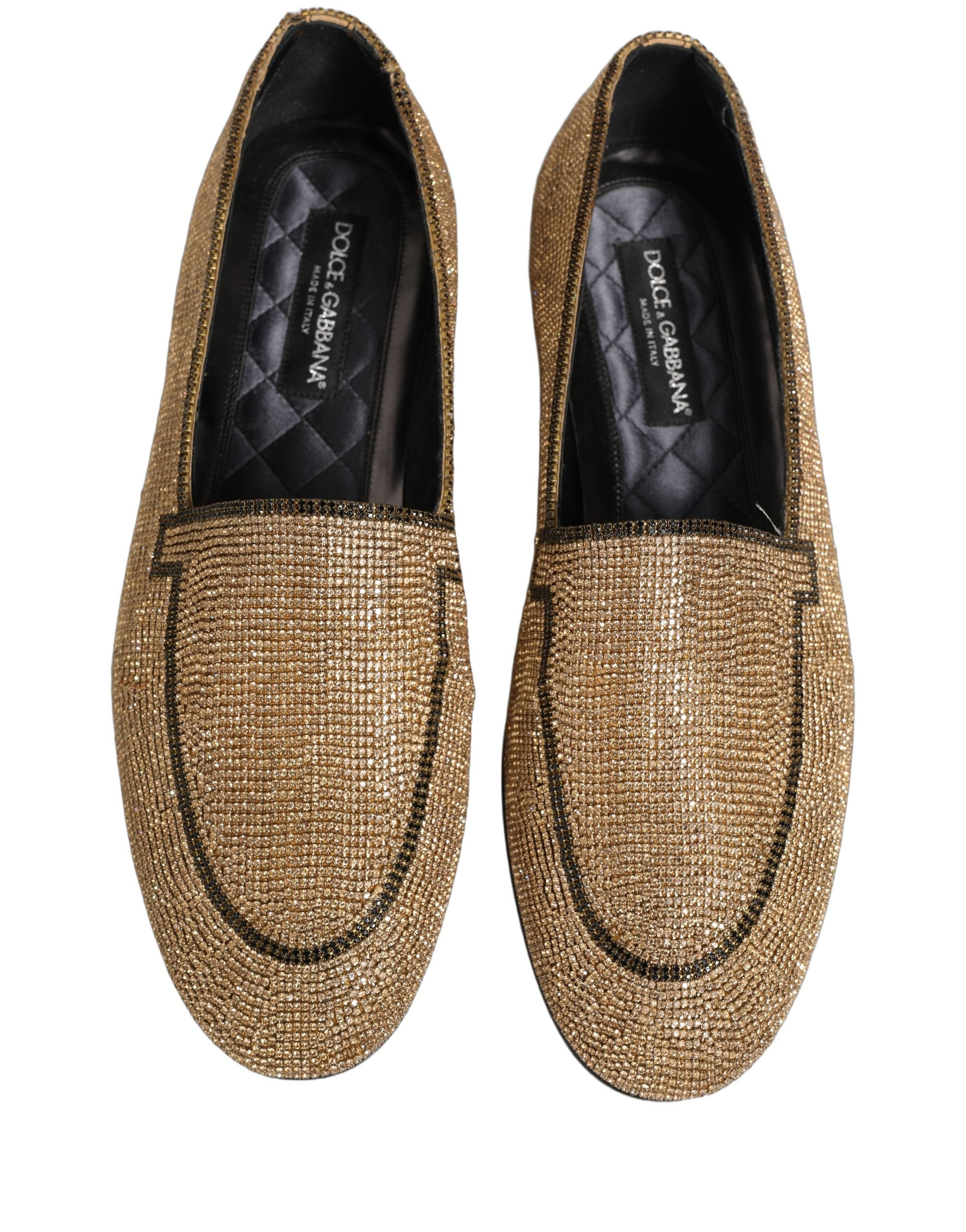 Dolce & Gabbana Gold Crystal Embellished Men Loafers Shoes