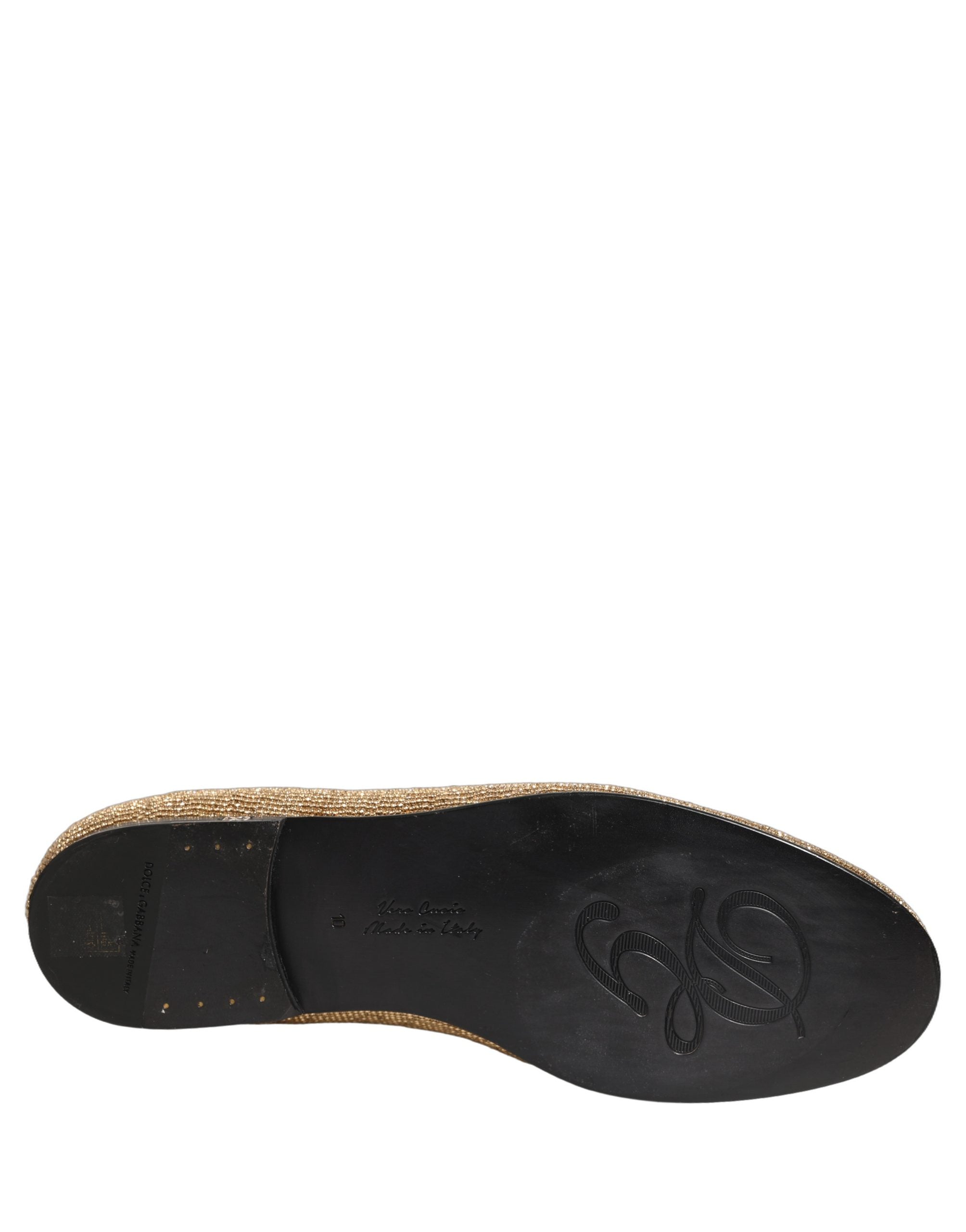 Dolce & Gabbana Gold Crystal Embellished Men Loafers Shoes