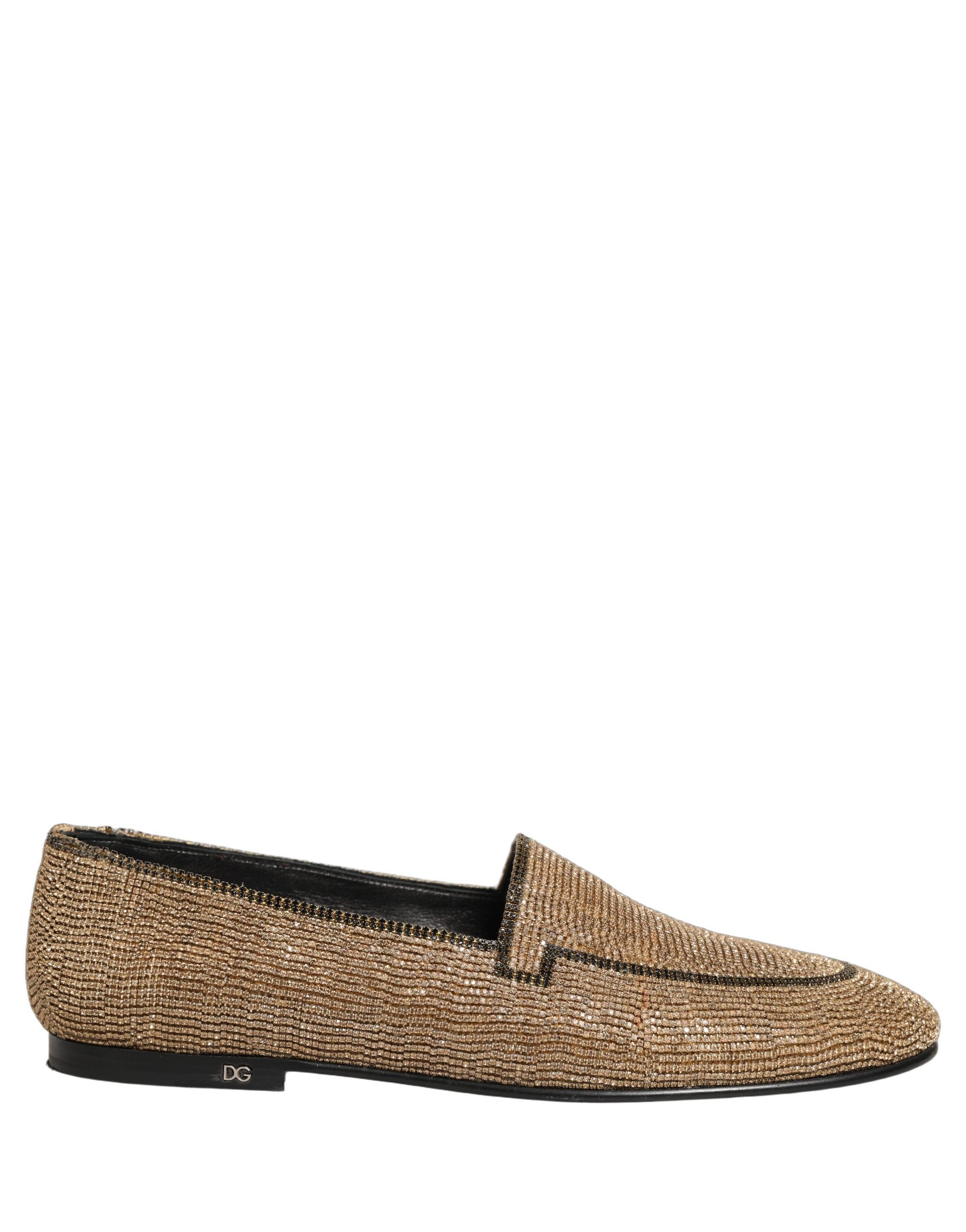 Dolce & Gabbana Gold Crystal Embellished Men Loafers Shoes